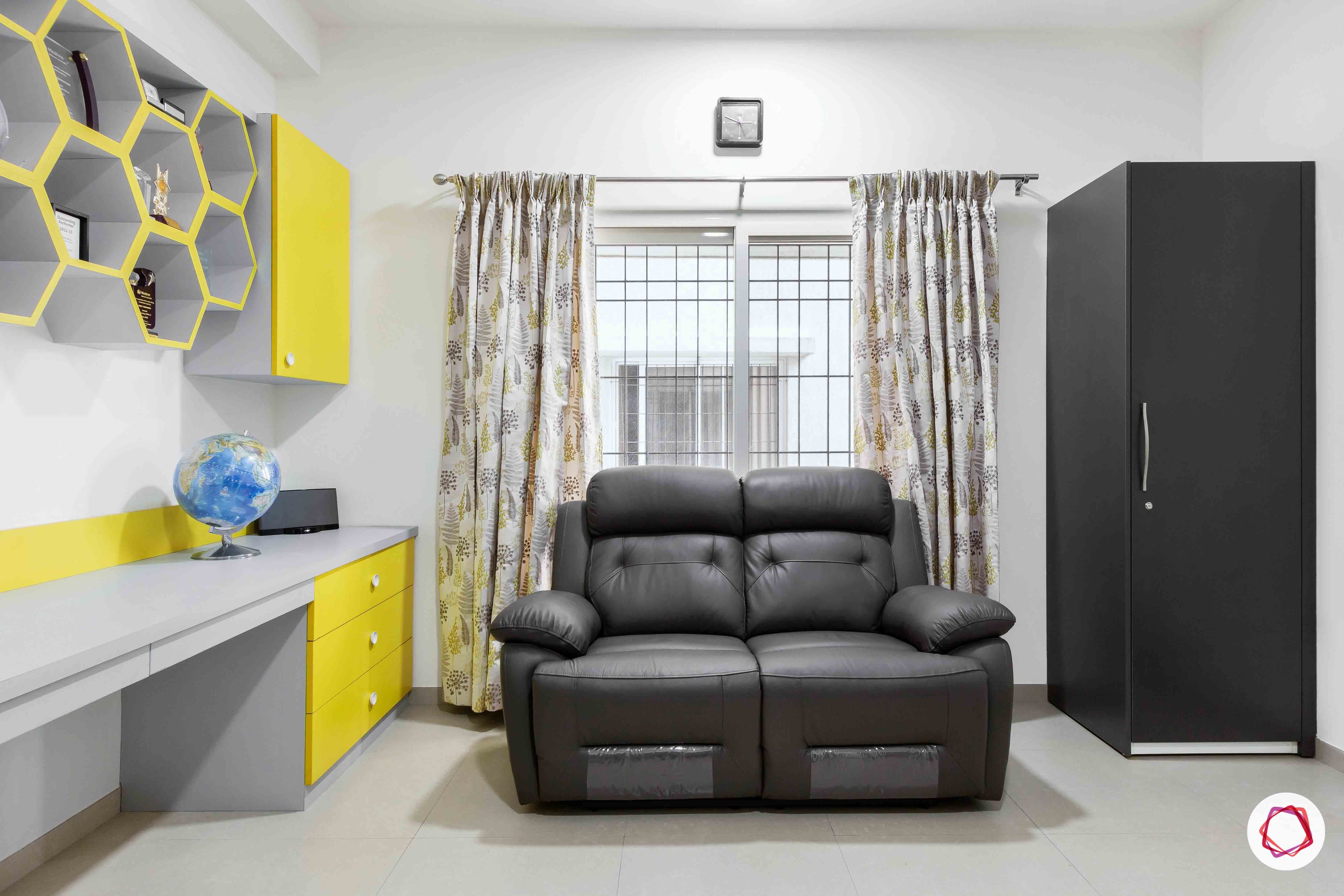 sobha forest view-study room-big study table-honeycomb design-recliner