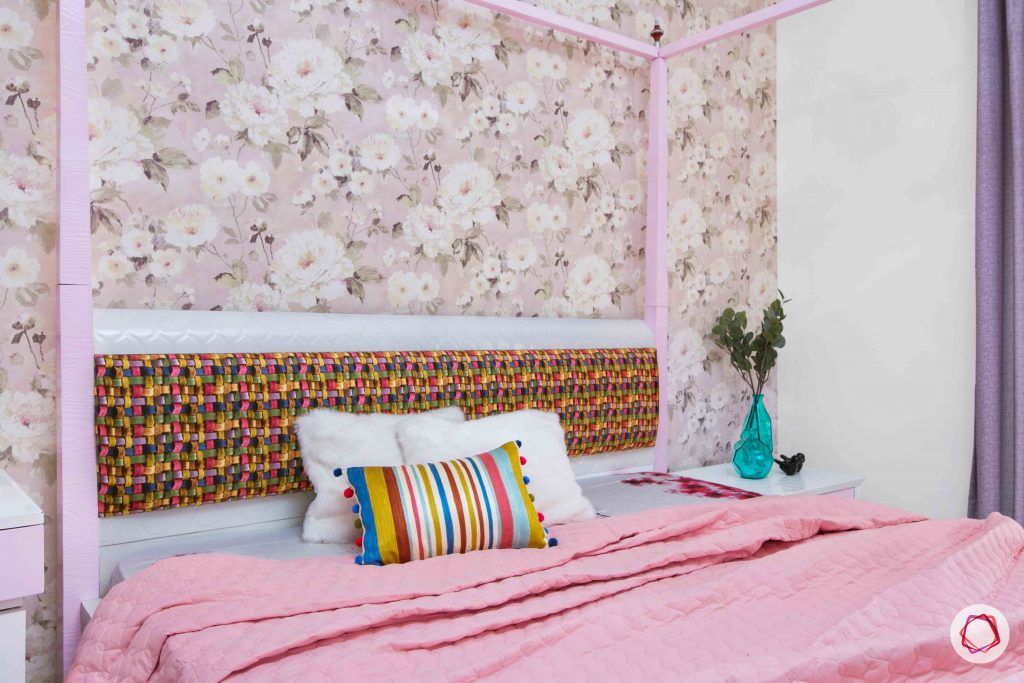 3 bedroom flat design-headboard designs-colourful headboard designs-headboards for girls-beds for girls room-floral wallpaper