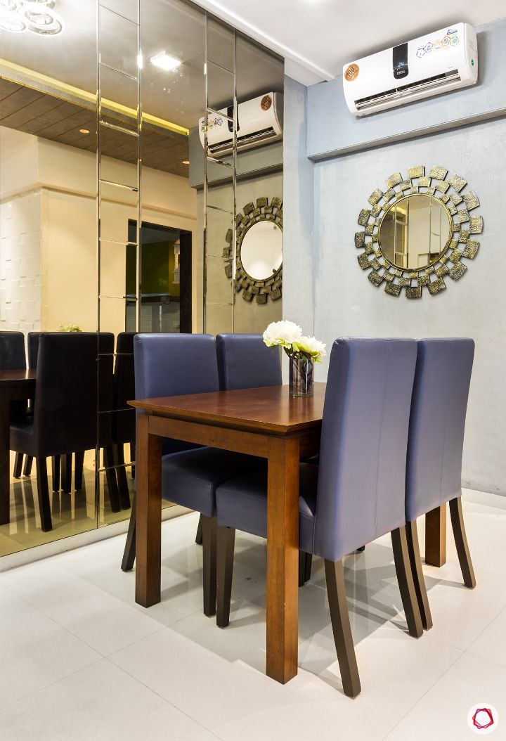 small-space-interior-design-mirrored-panels-small-dining-table-4-seater-dining-set