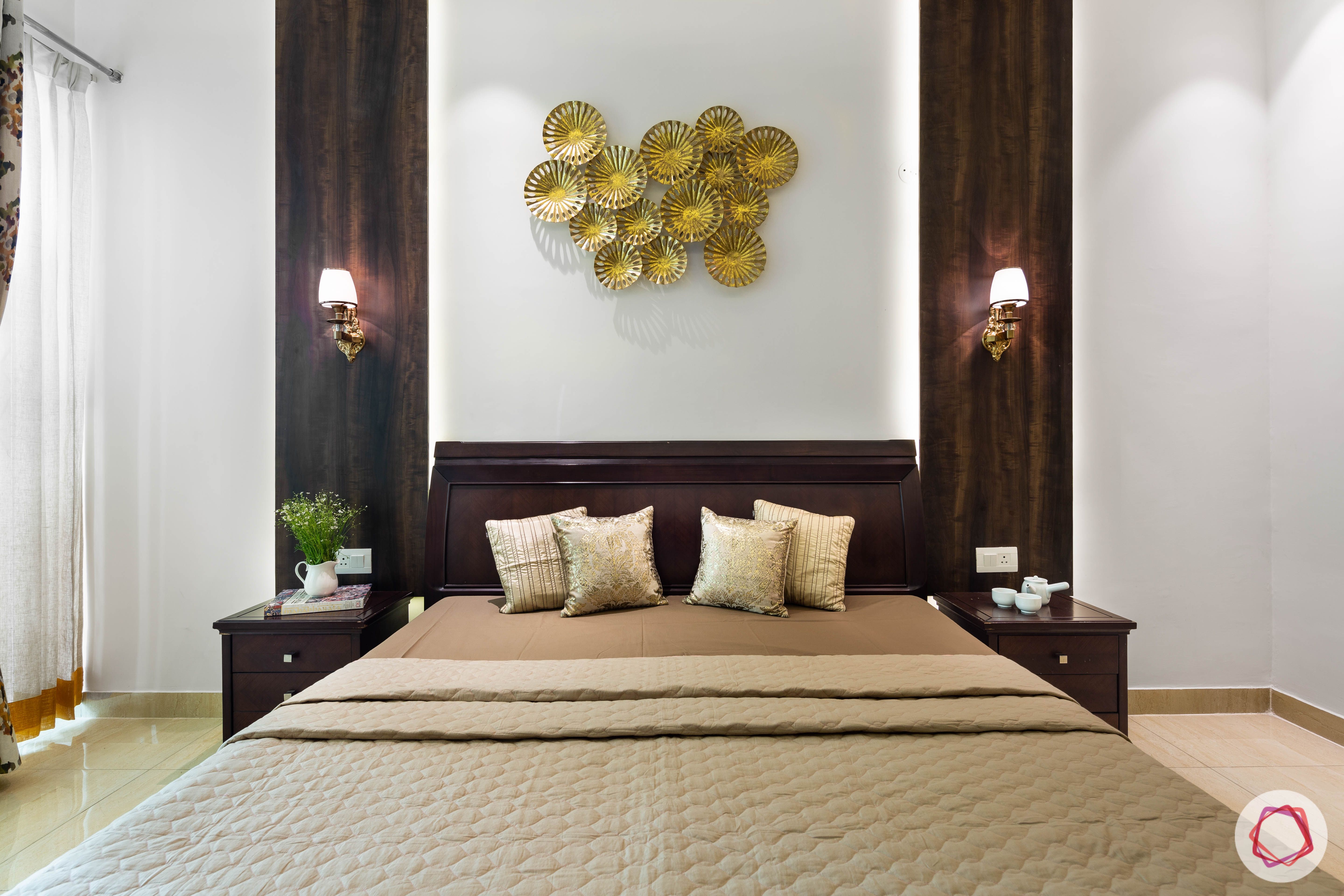 3 bhk flat-master bedroom-bed-veneer panels-wall art