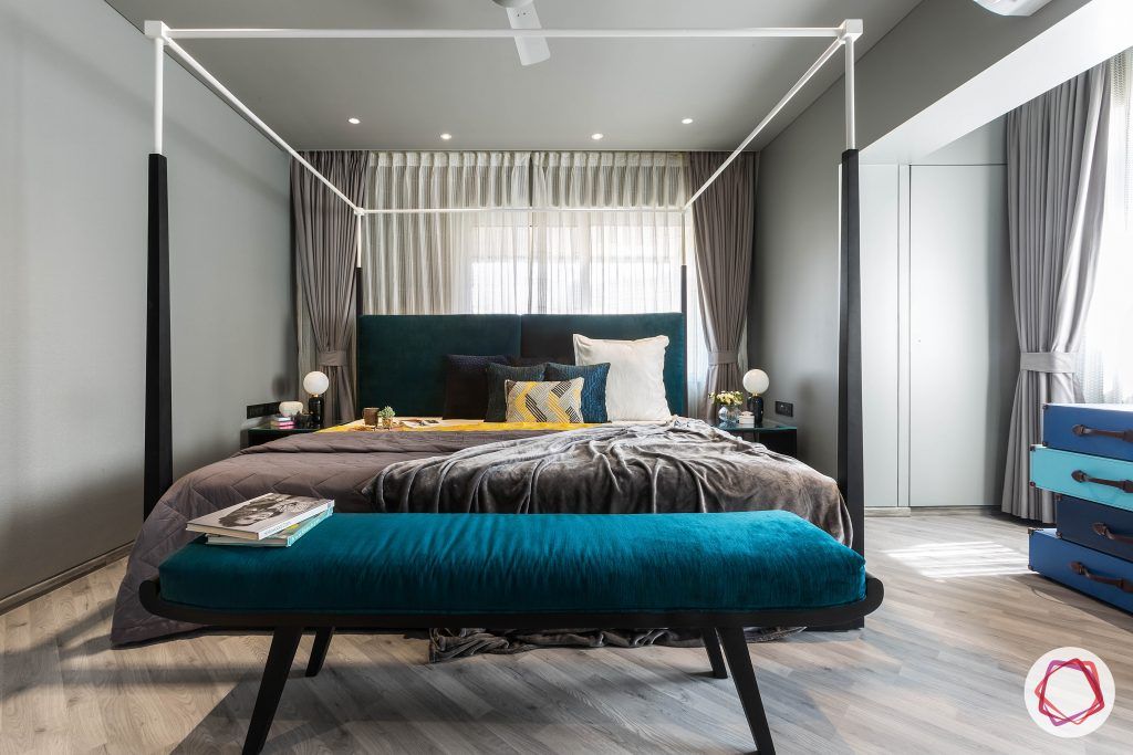 4bhk house plan-master bedroom designs-four poster bed designs-king size beds-wooden flooring designs