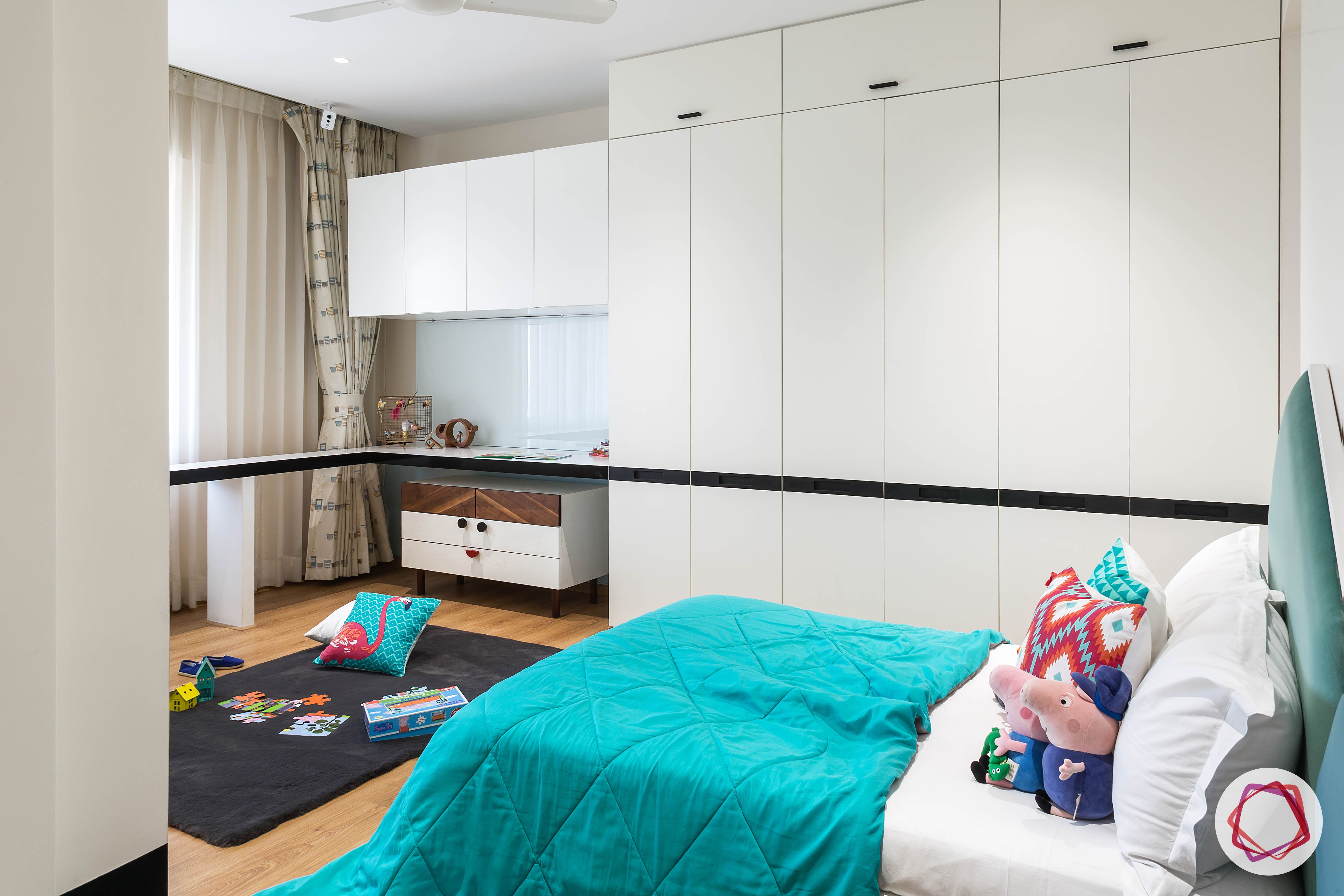 4bhk house plan-kids bedroom-white-wardrobe