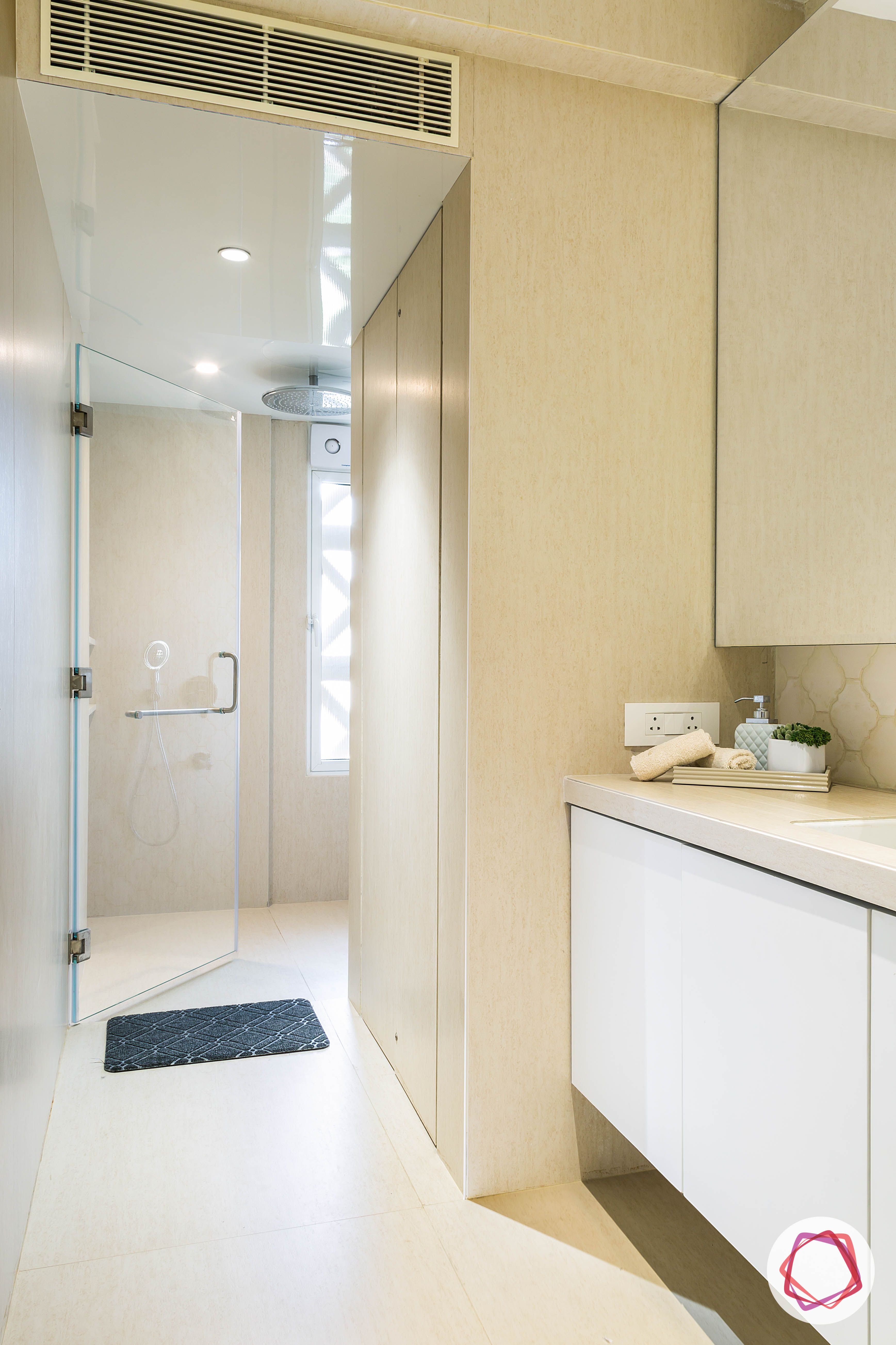 4bhk house plan-bathroom designs-bathroom tiles-moroccan tiles-vanity unit-countertop-shower area