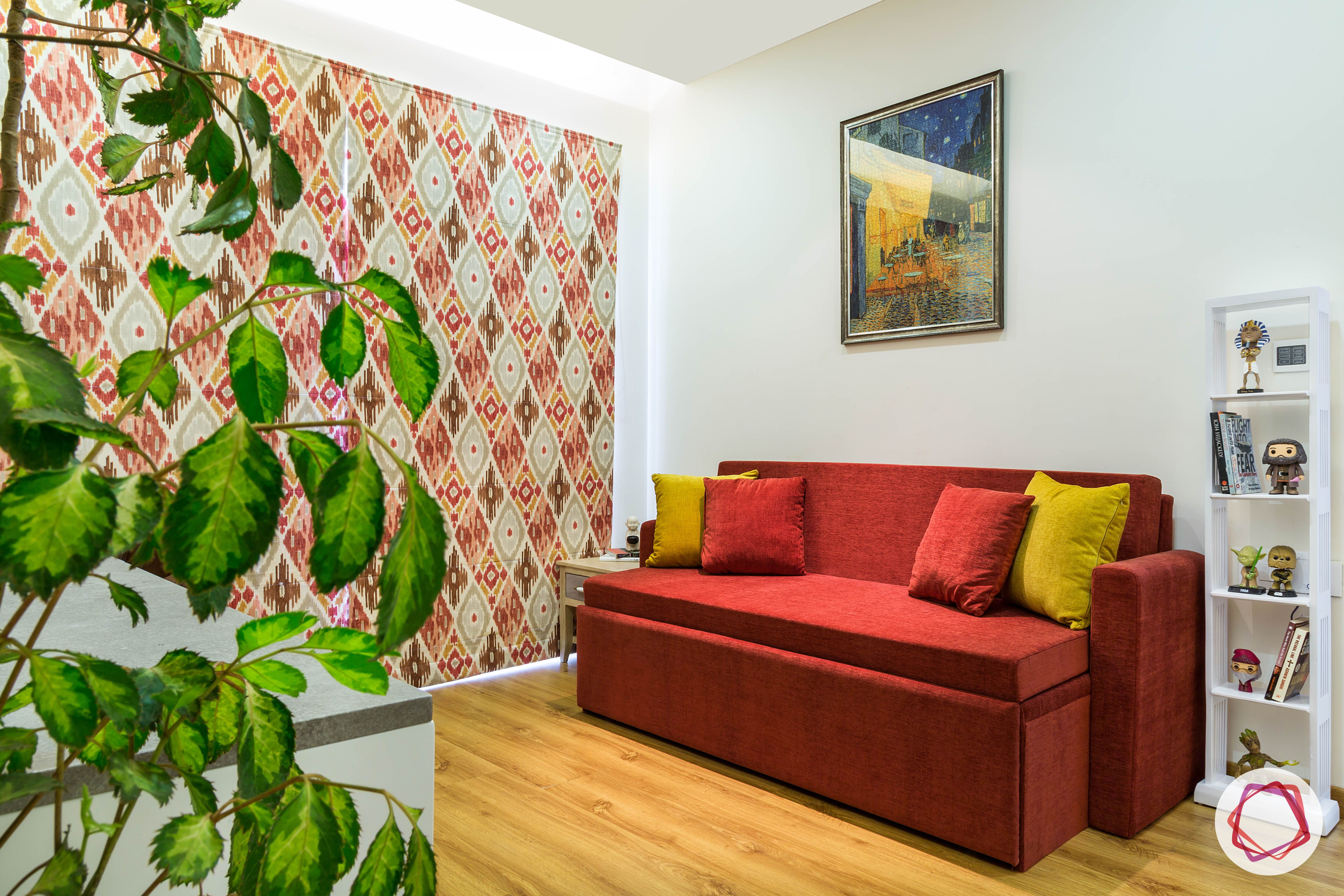 minimalism-minimal decor-sofa-cum bed designs-ladder cabinet designs-wooden flooring designs-red sofa designs