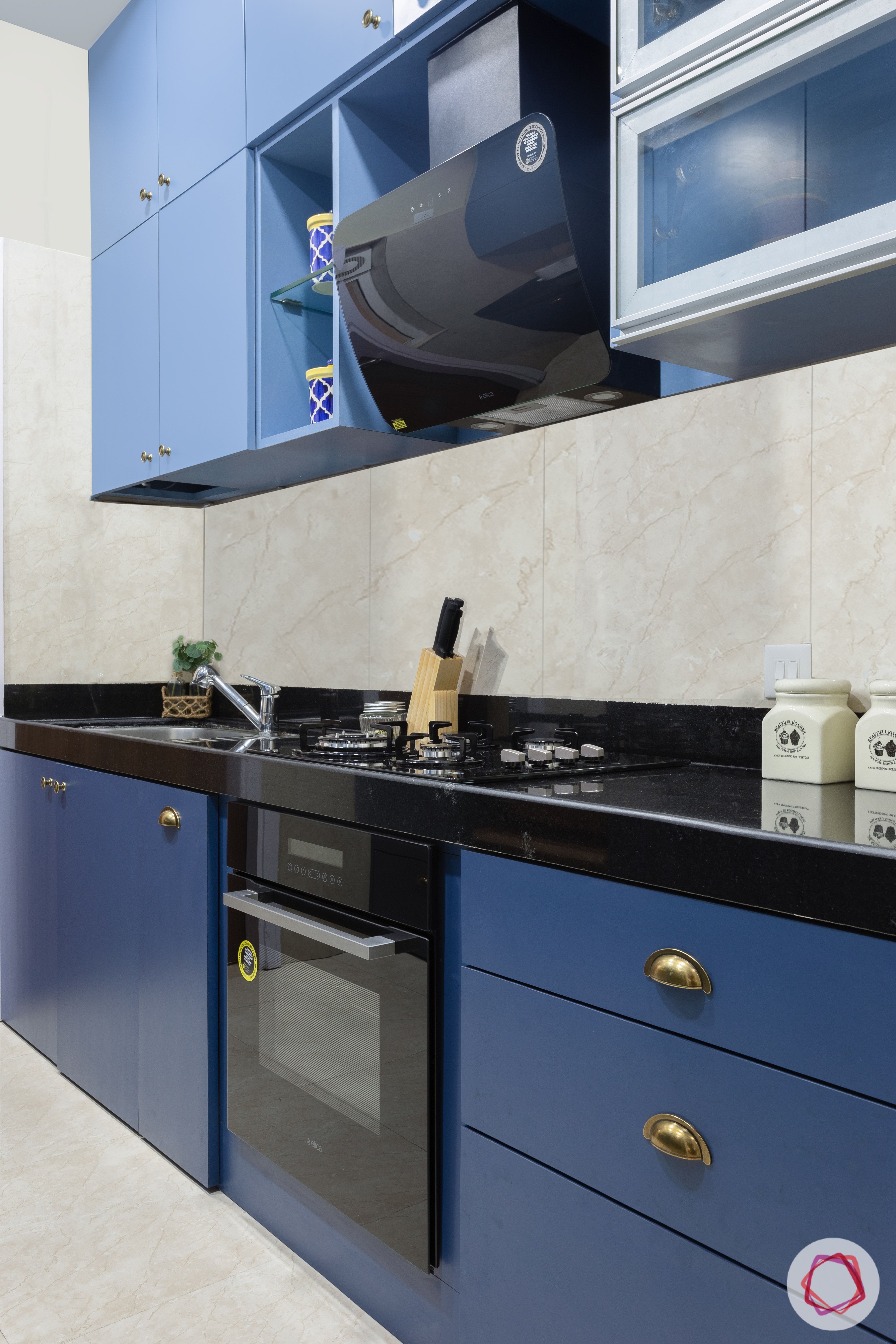 crescent bay-modular kitchen-blue cabinets-matte finish laminate-hob unit