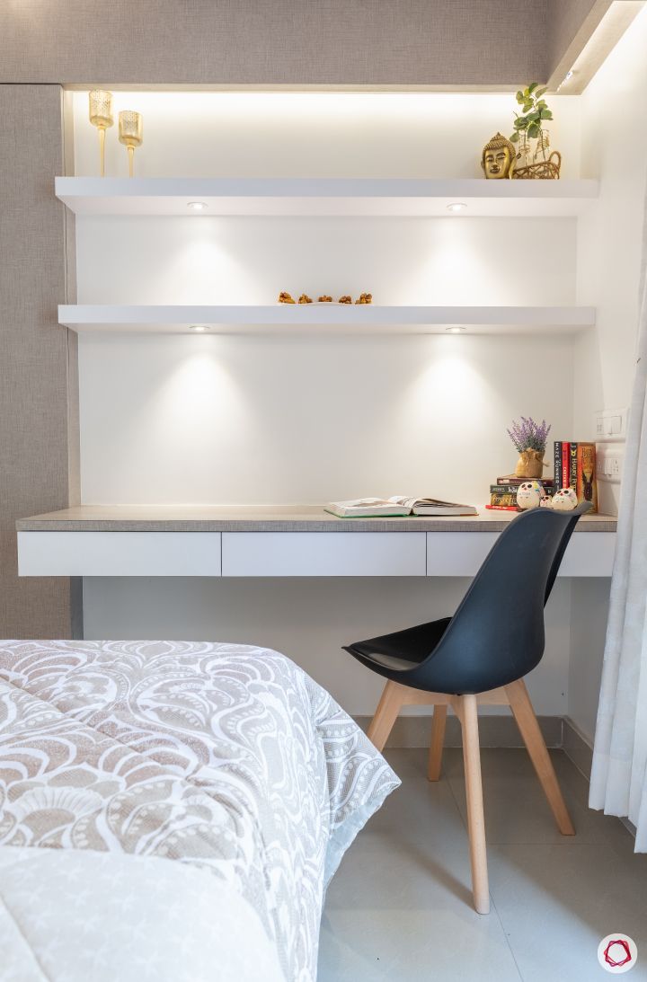 godrej homes-mumbai home-master bedroom-study table-concealed dresser-wall shelves