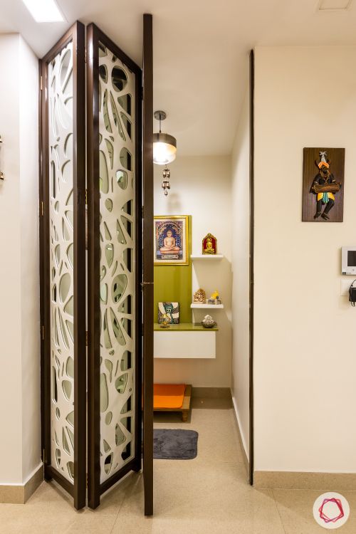 mandir design for home-collapsible jaali door-jaali door-pooja room door-mirror shutter-wooden frame door