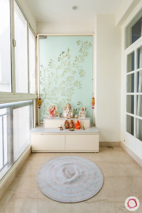 mandir design for home-carved glass panel-floral pattern-backlit panel-etched glass