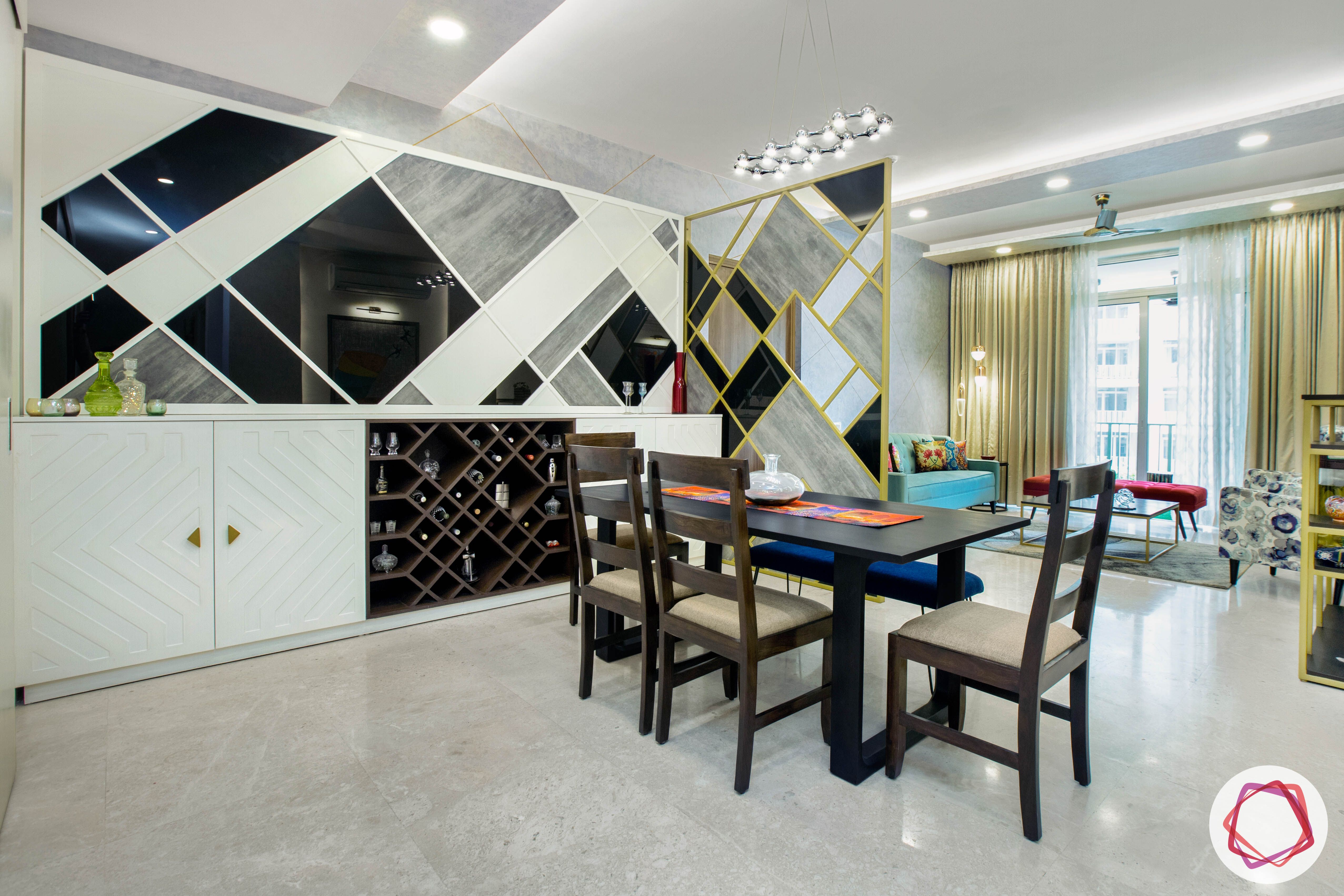 best-interior-designers-in-gurgaon-partition-designs-dining-set-with-bench-bar-unit-designs