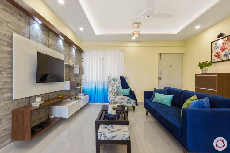 home bangalore-full home-entrance-false ceiling-blue sofa