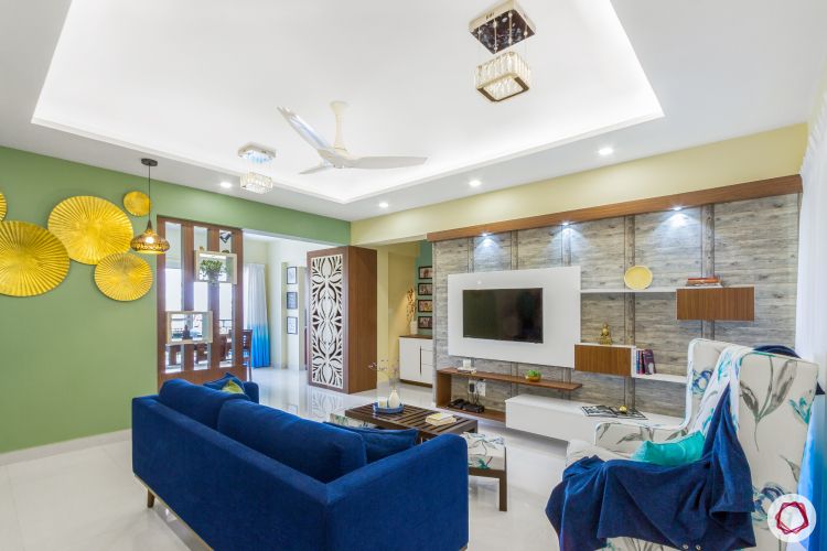 home bangalore-living room-seating area-false ceiling-focus lighting-green wall