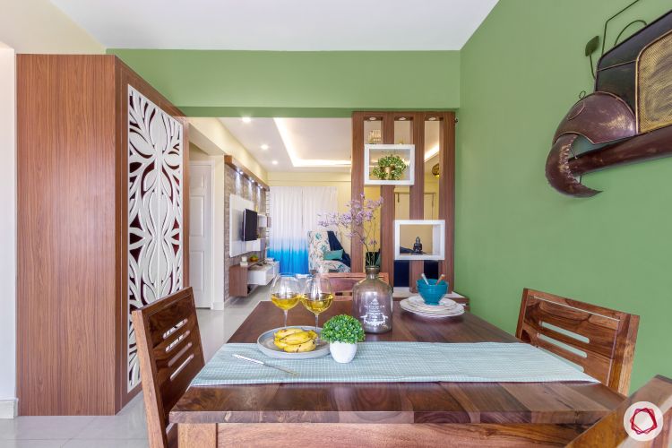home bangalore-dining room-wooden table-partition