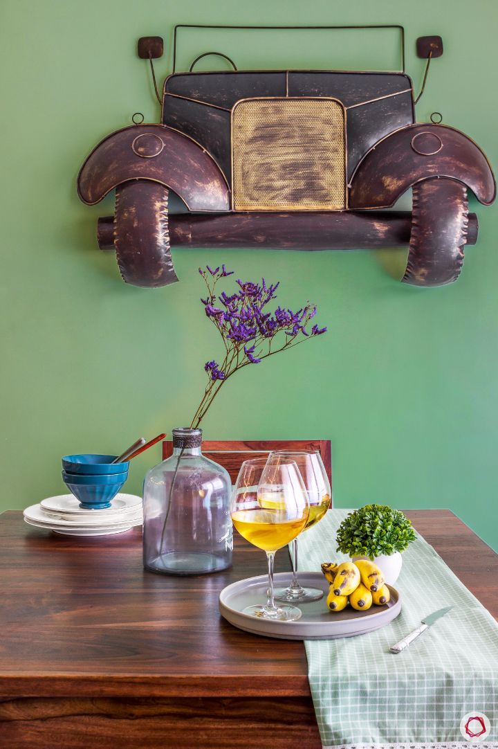 home bangalore-dining room-green wall-antique wall art