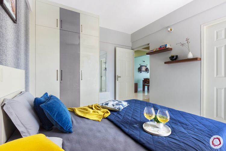 home bangalore-master bedroom-white bed-display ledges