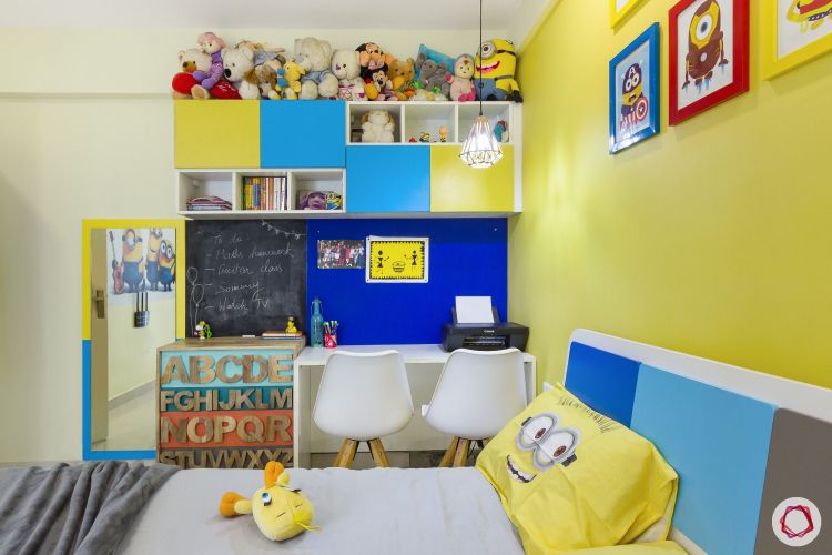 home bangalore-kids bedroom-minion theme-bed-study table