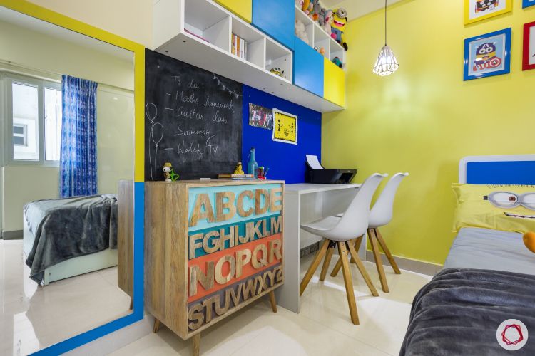 home bangalore-kids bedroom-minion theme-study table-dresser