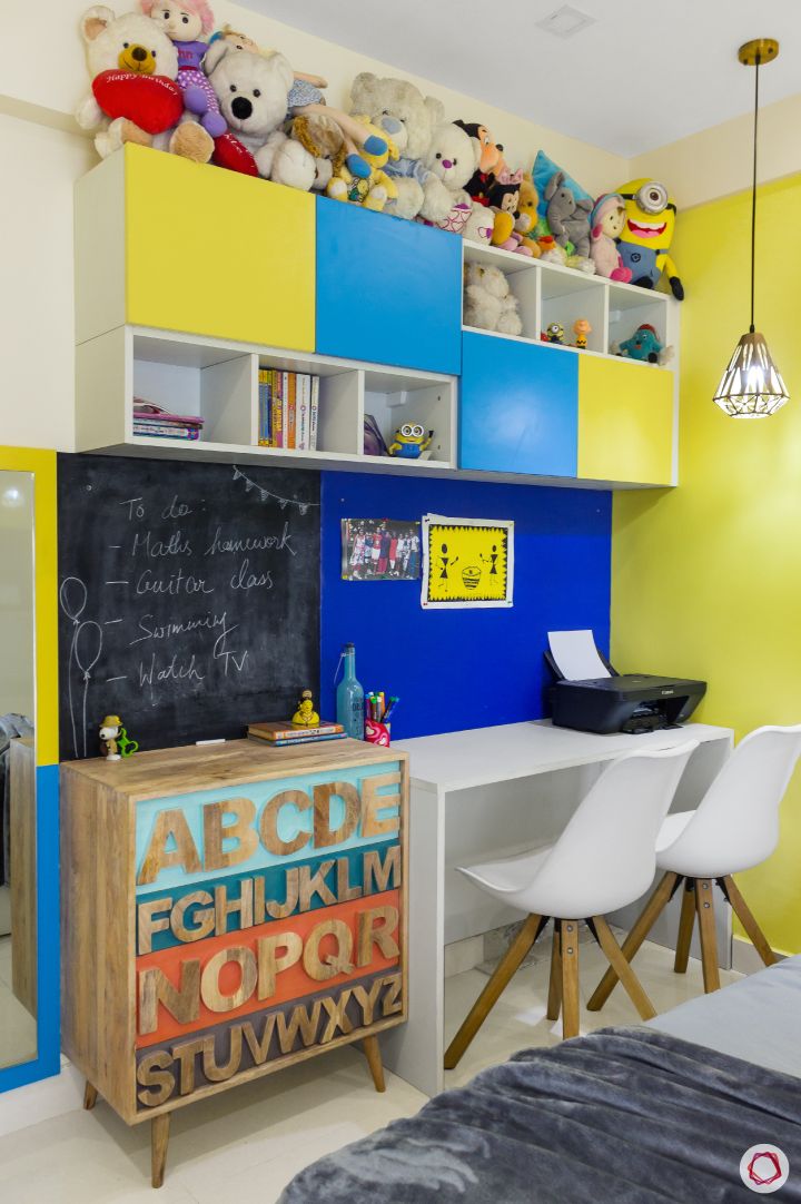 home bangalore-kids bedroom-minion theme-chalkboard-study table
