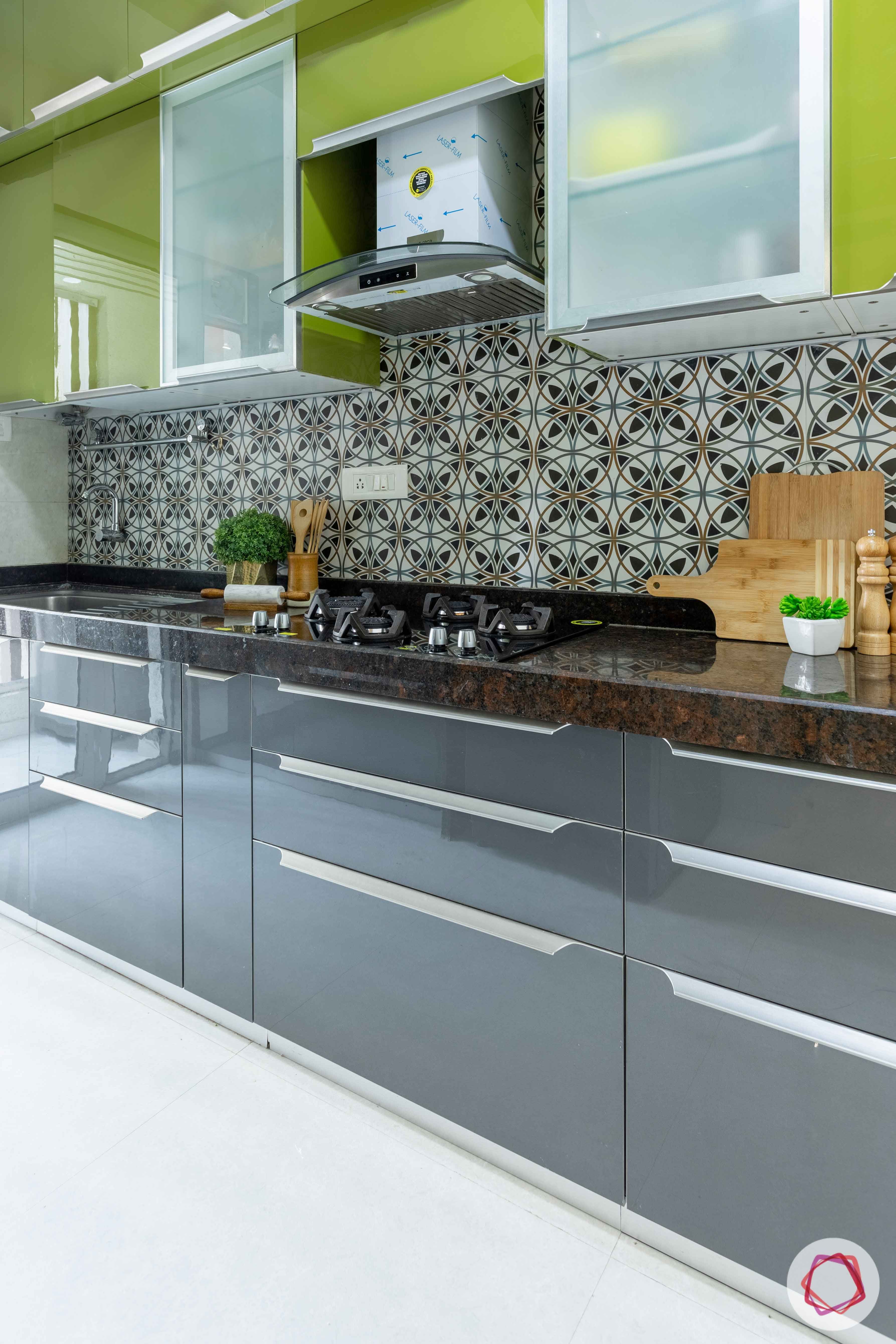 2 bhk flat interior-full kitchen-green kitchen