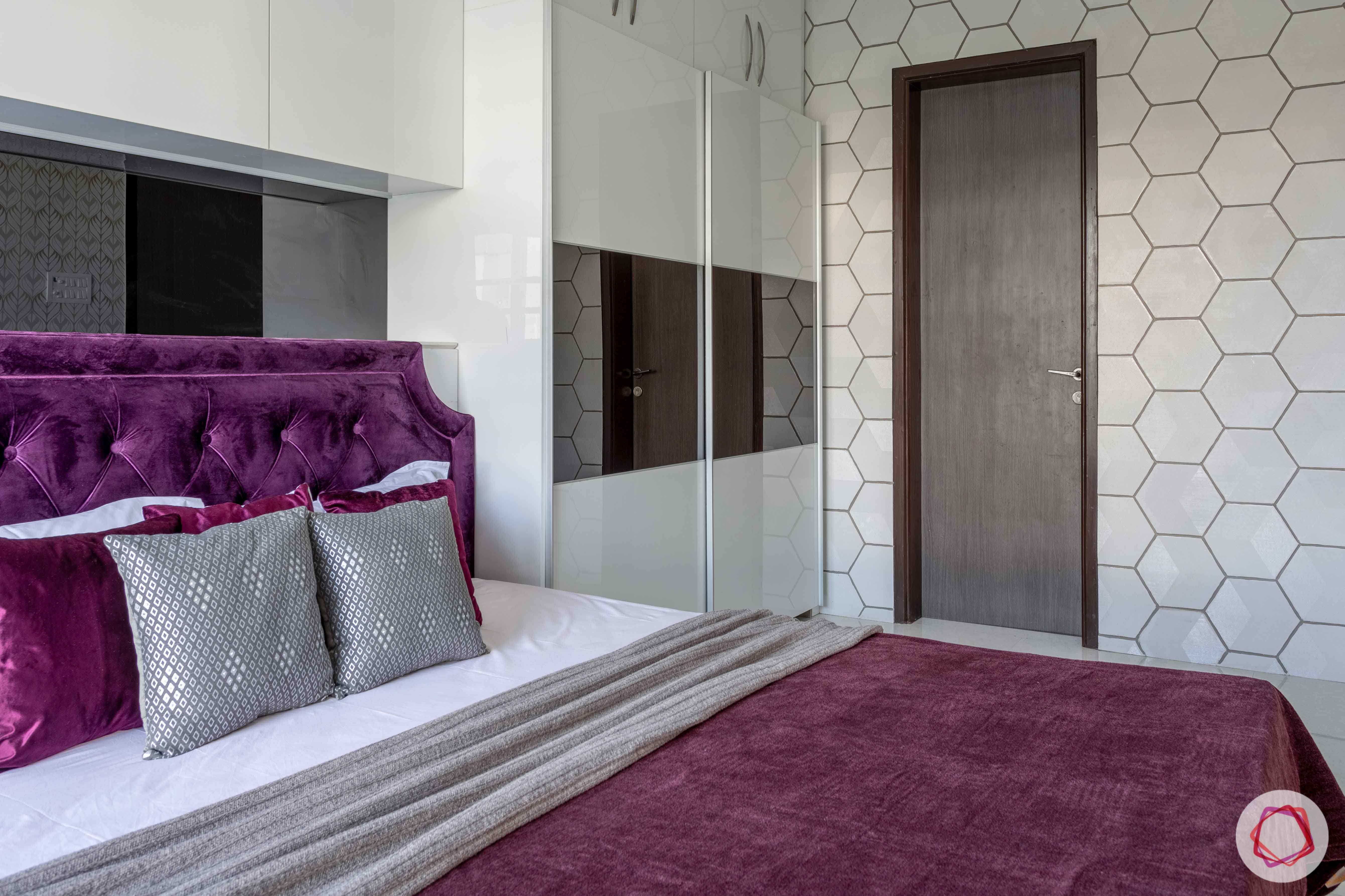 2 bhk flat interior-master bedroom-acrylic wardrobes-wall tiles