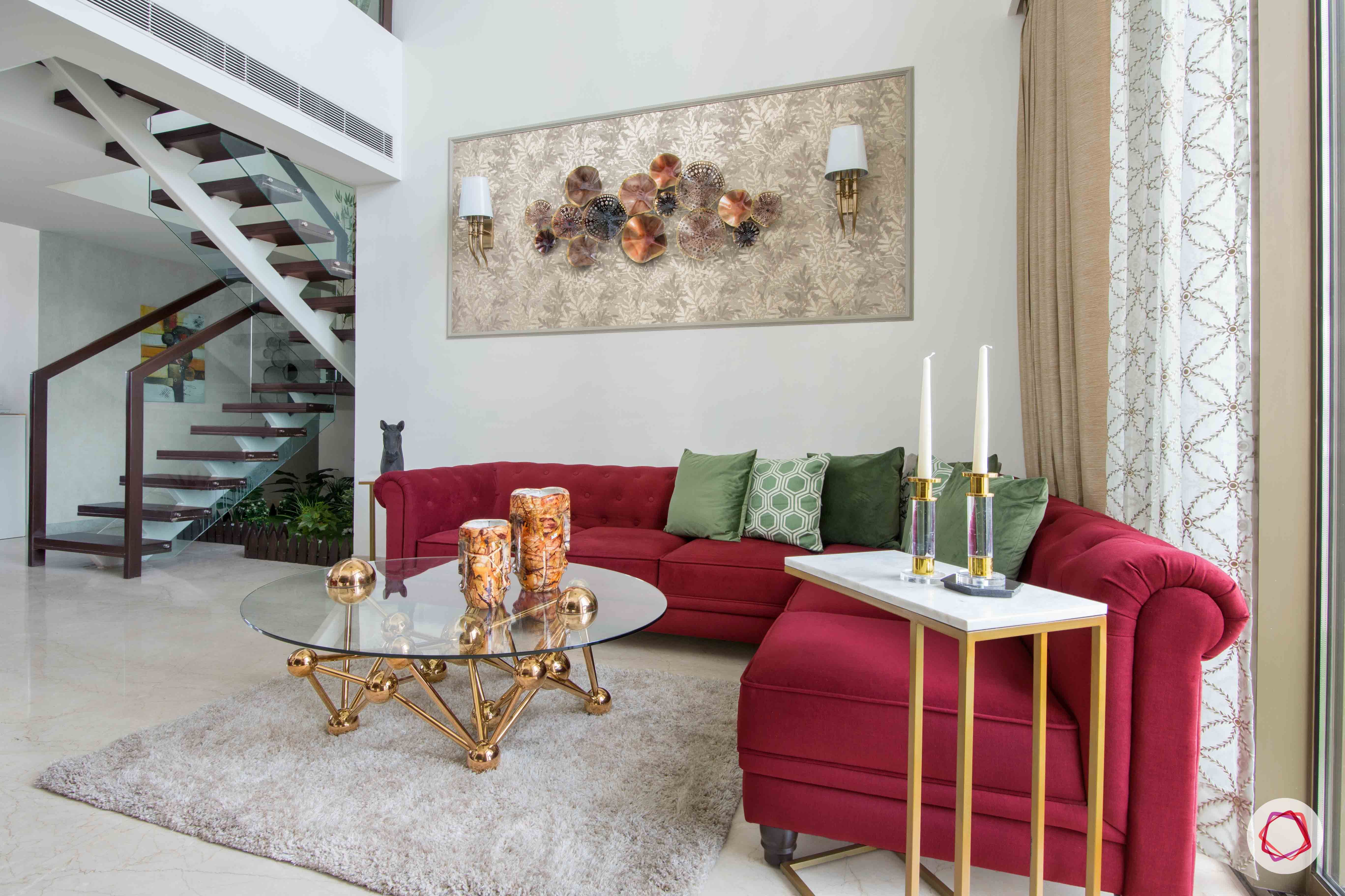 duplex house images-duplex house designs-red sofa designs-side table designs