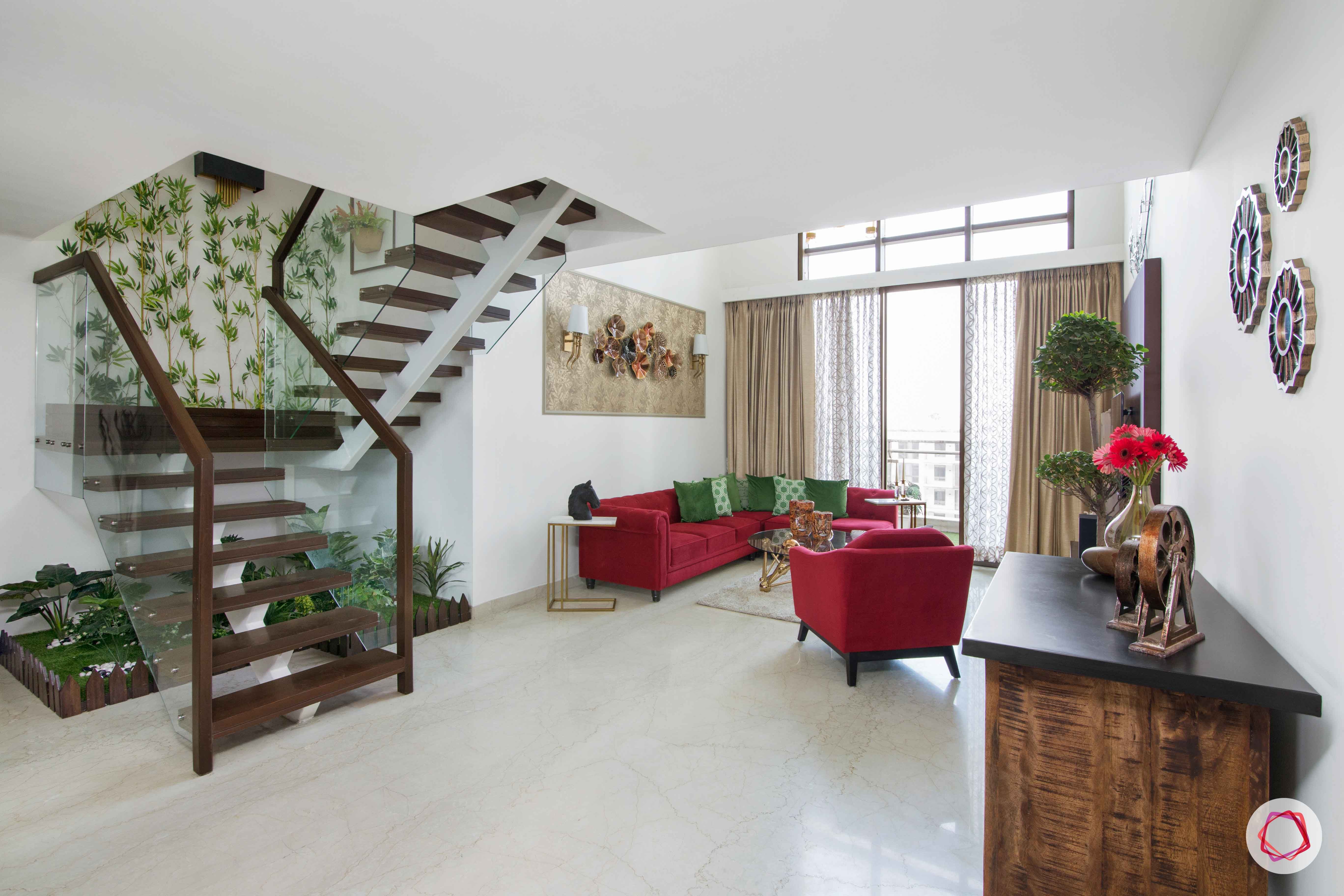 duplex house images-duplex house designs-red sofa designs-bar unit designs
