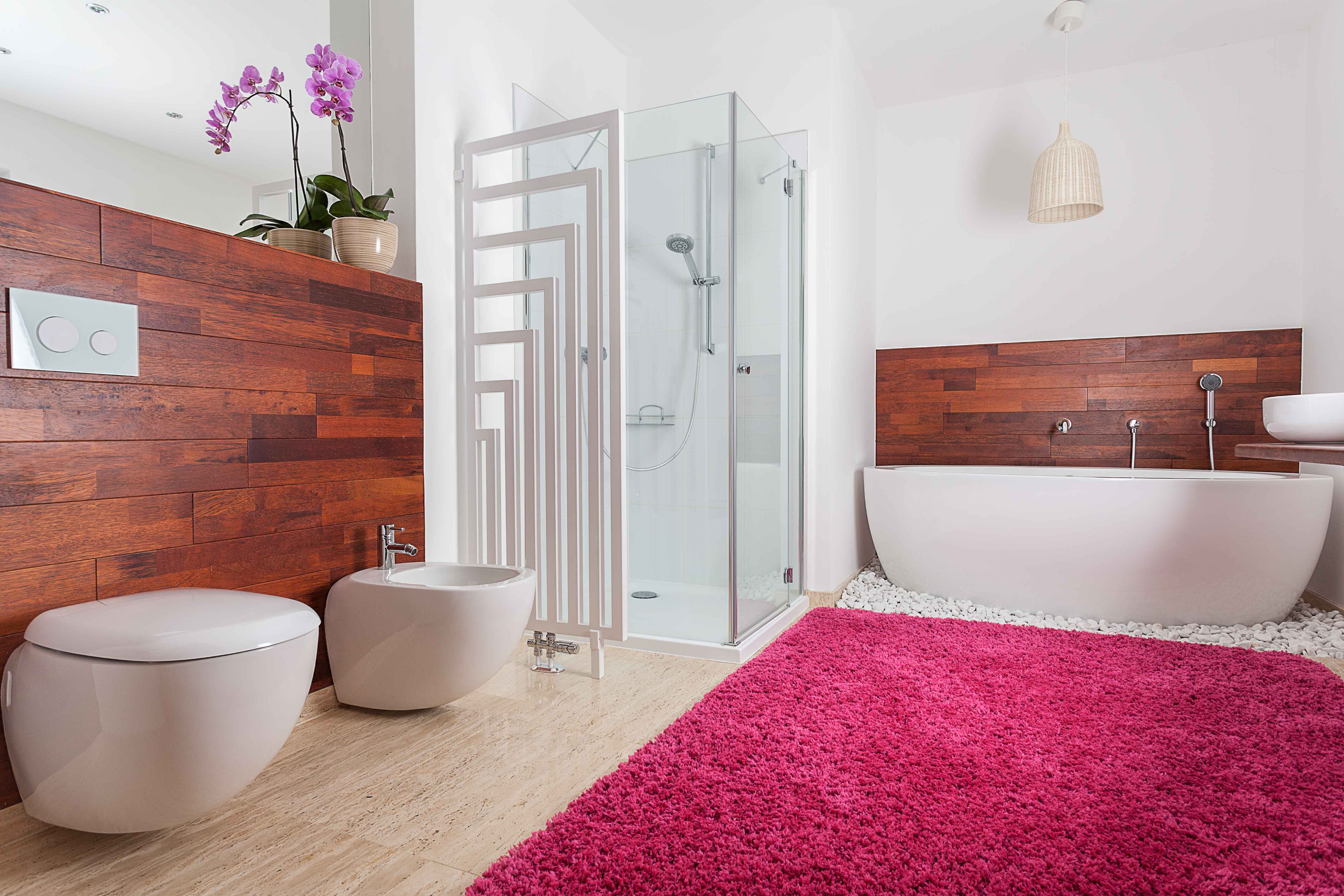 bathroom designs-bathroom rugs-bath rug-bright rug-red bathroom rug