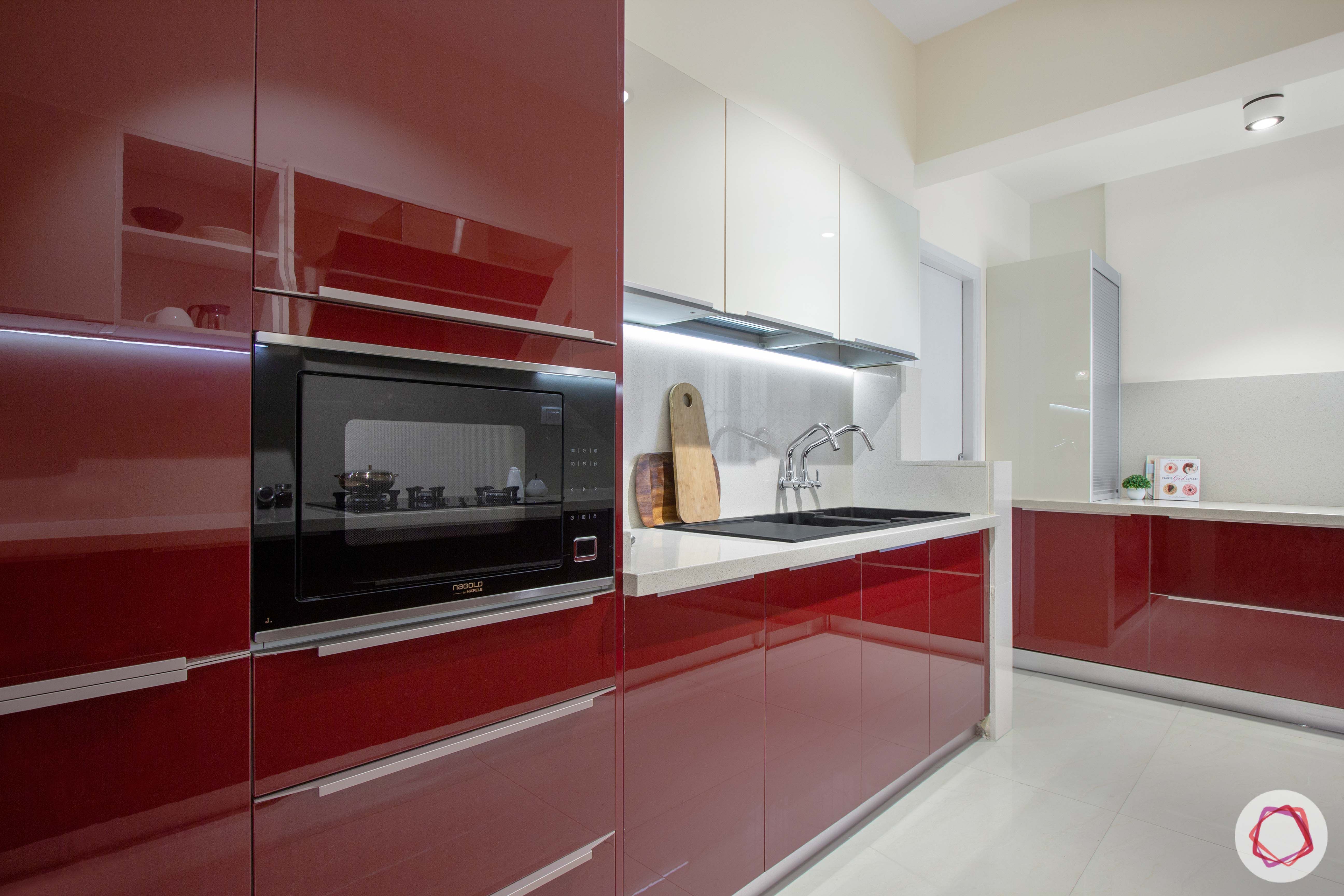 Brigade Millennium-Red-White-Kitchen-microwave-sink-cutting-board