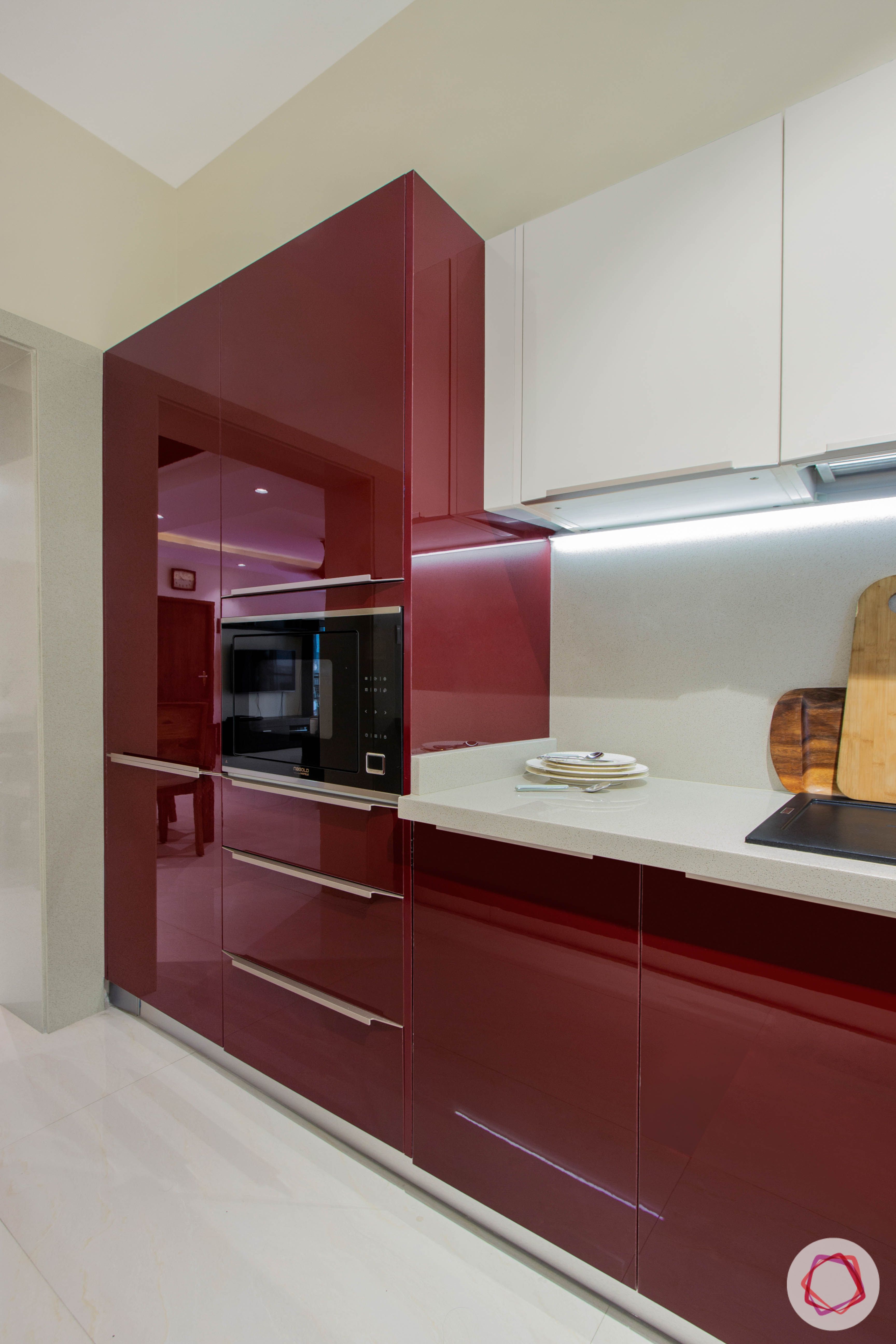 Brigade Millennium-Red-White-Kitchen-tall-unit-drawers-flooring-cabinets