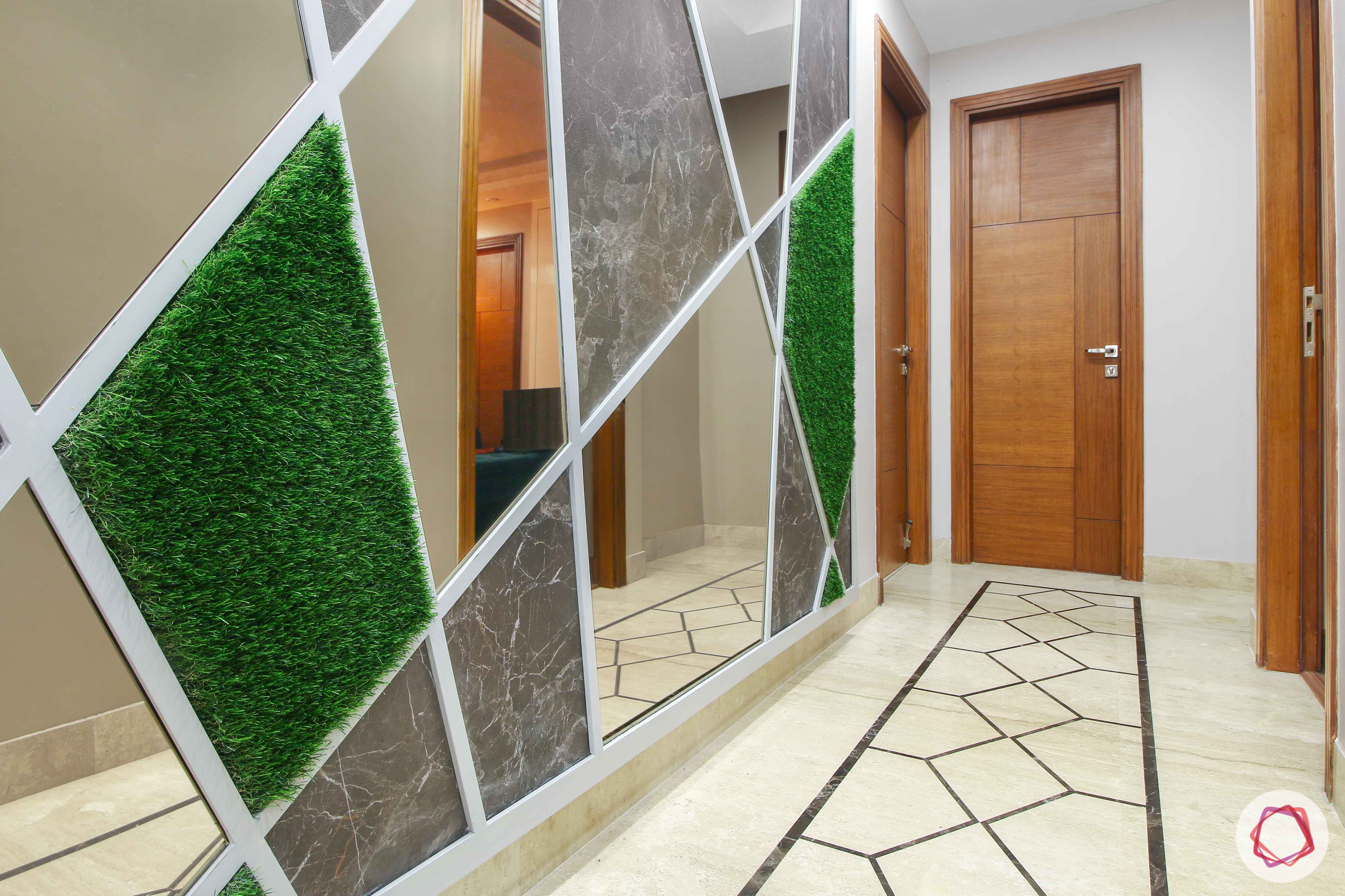 foyer-green wall-grass paneling-grass wall-artificial turf
