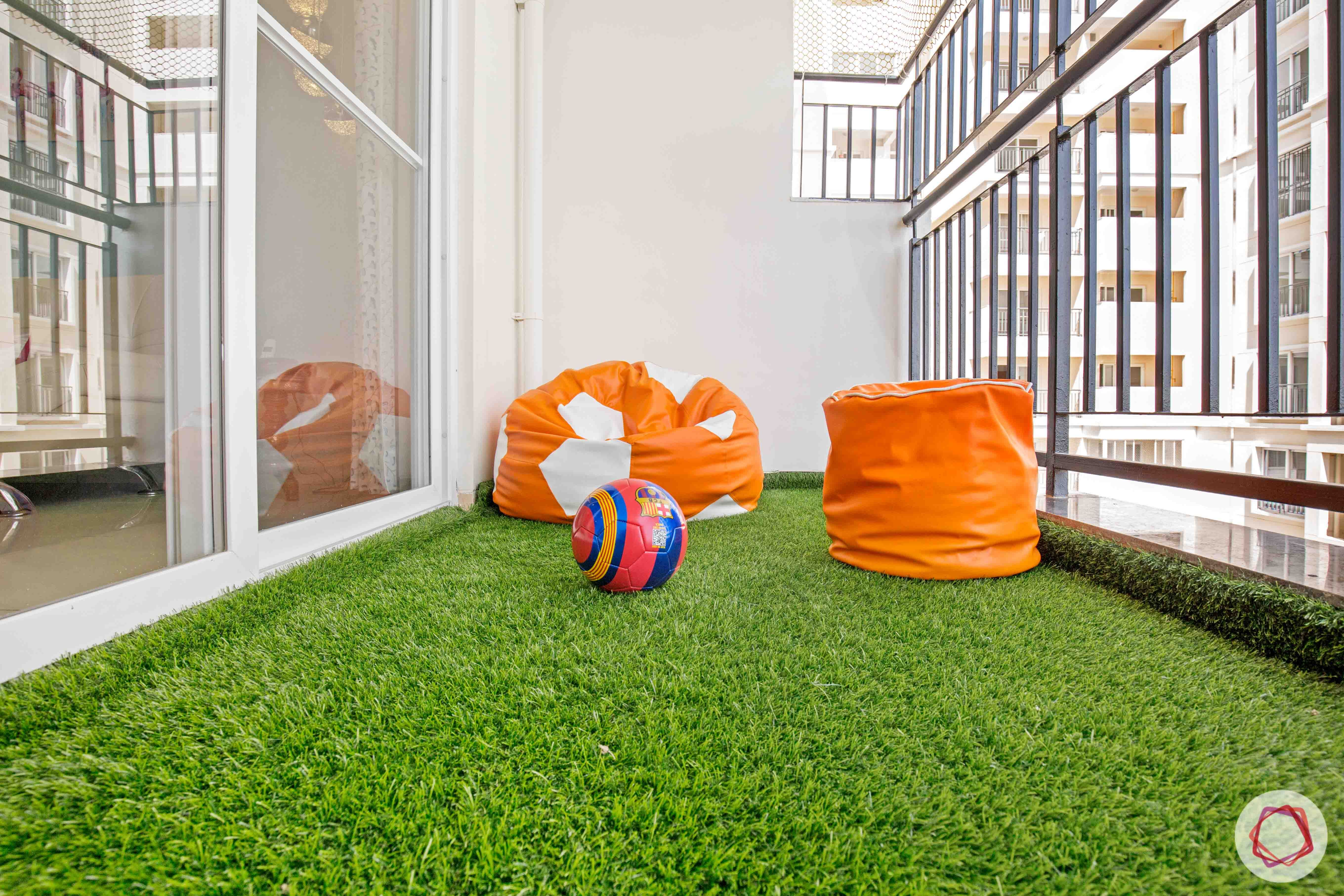 kids play area-grass carpet-artificial turf-bean bag-pouf