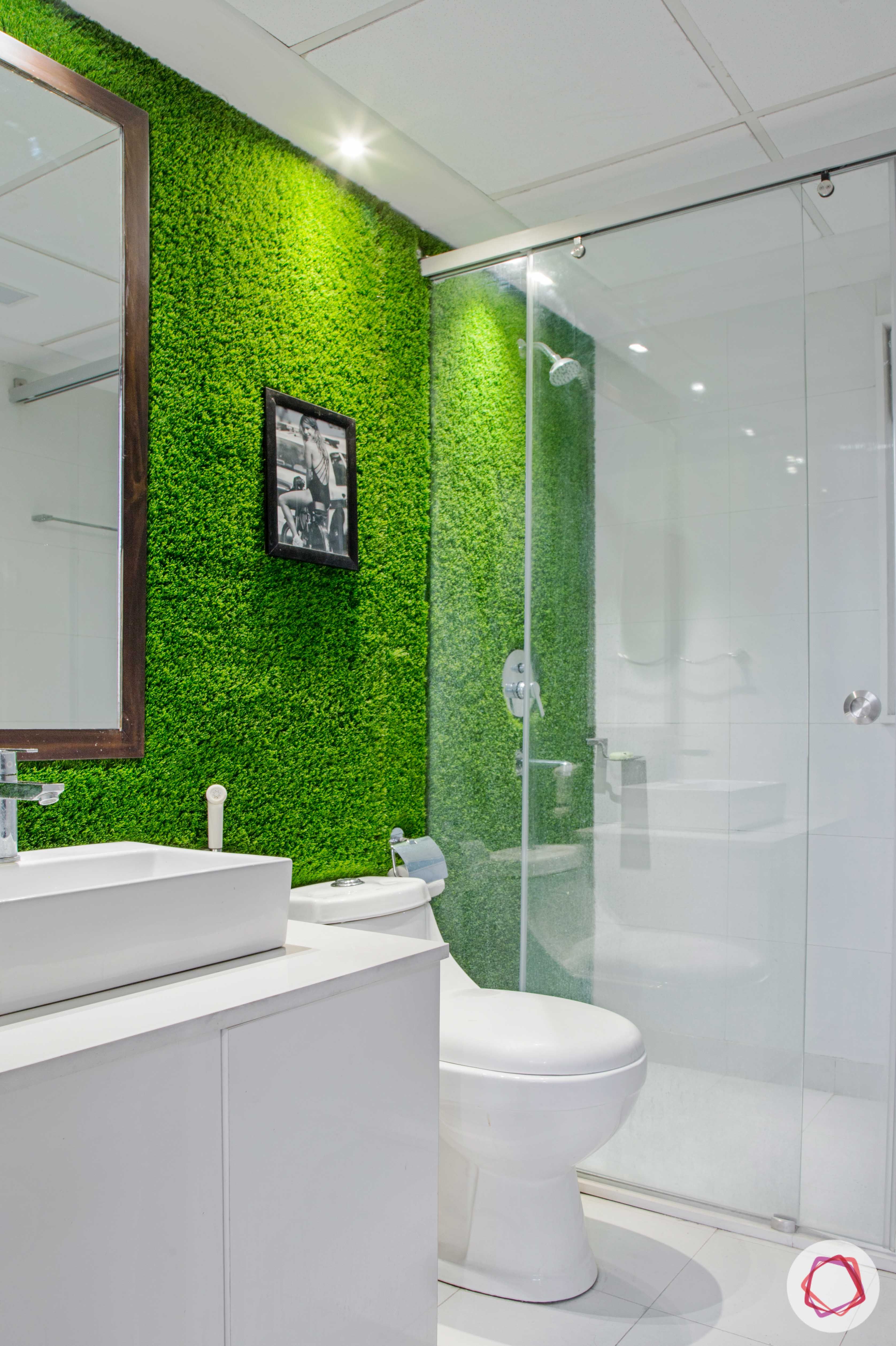bathroom-green wall-wall-artificial turf 