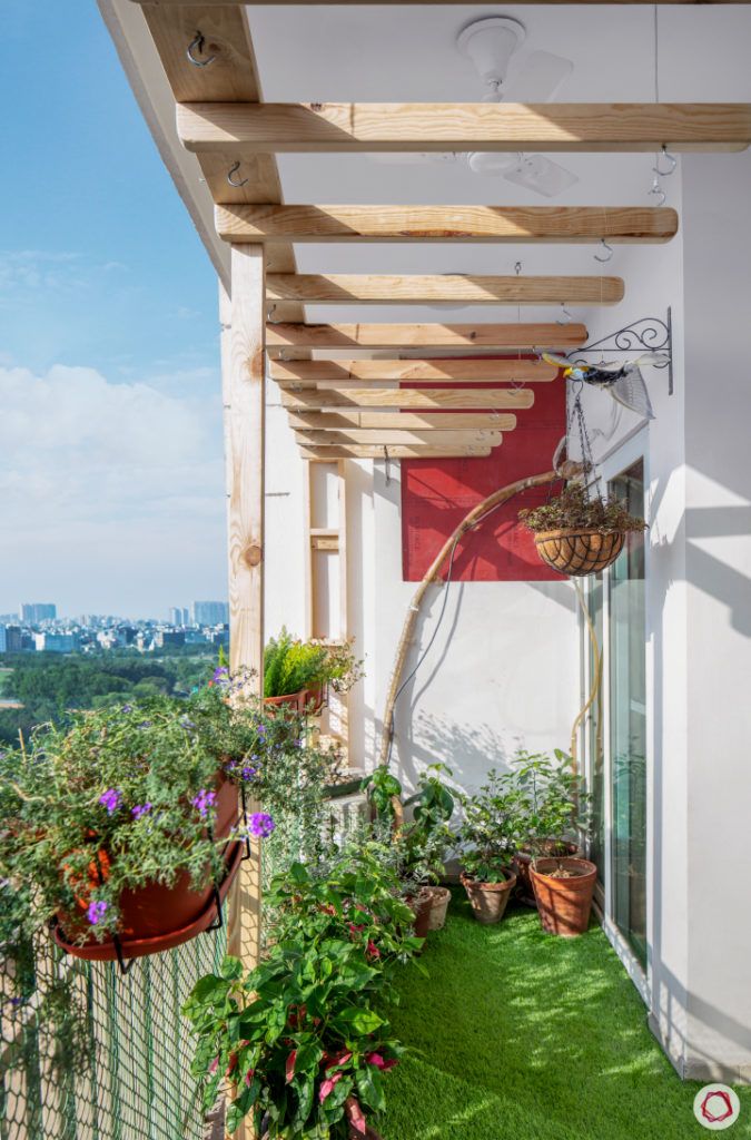 sunworld vanalika-balcony-artificial grass-wooden rafters