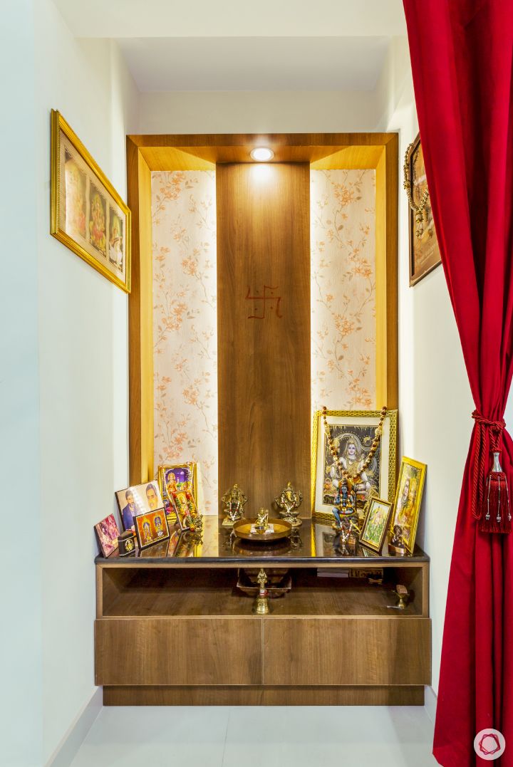 top-interior-designers-in-bangalore-pooja-room-red-curtain-laminate-granite