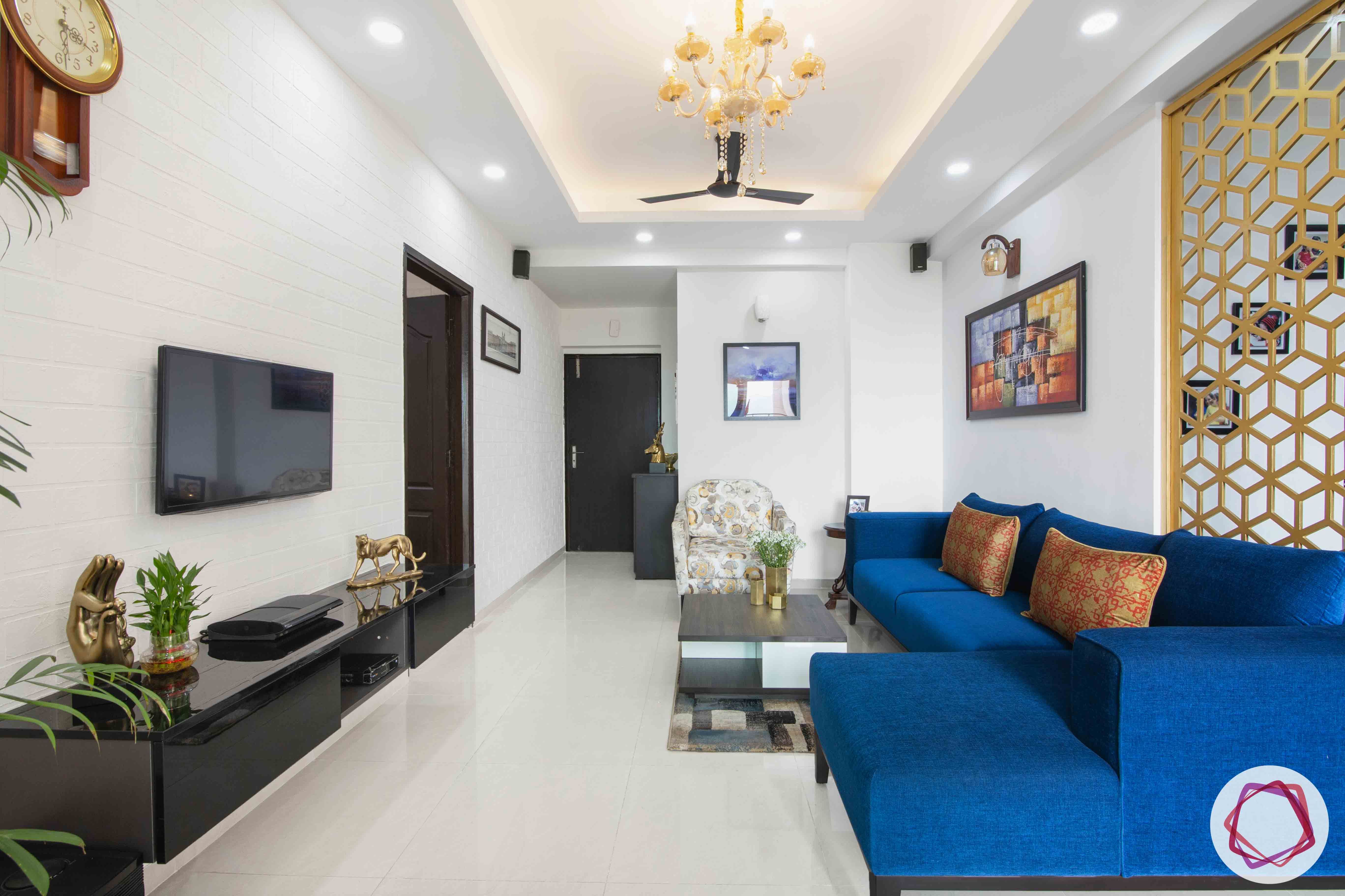 3bhk flat interior design-blue sofa design-l-shaped sofa designs