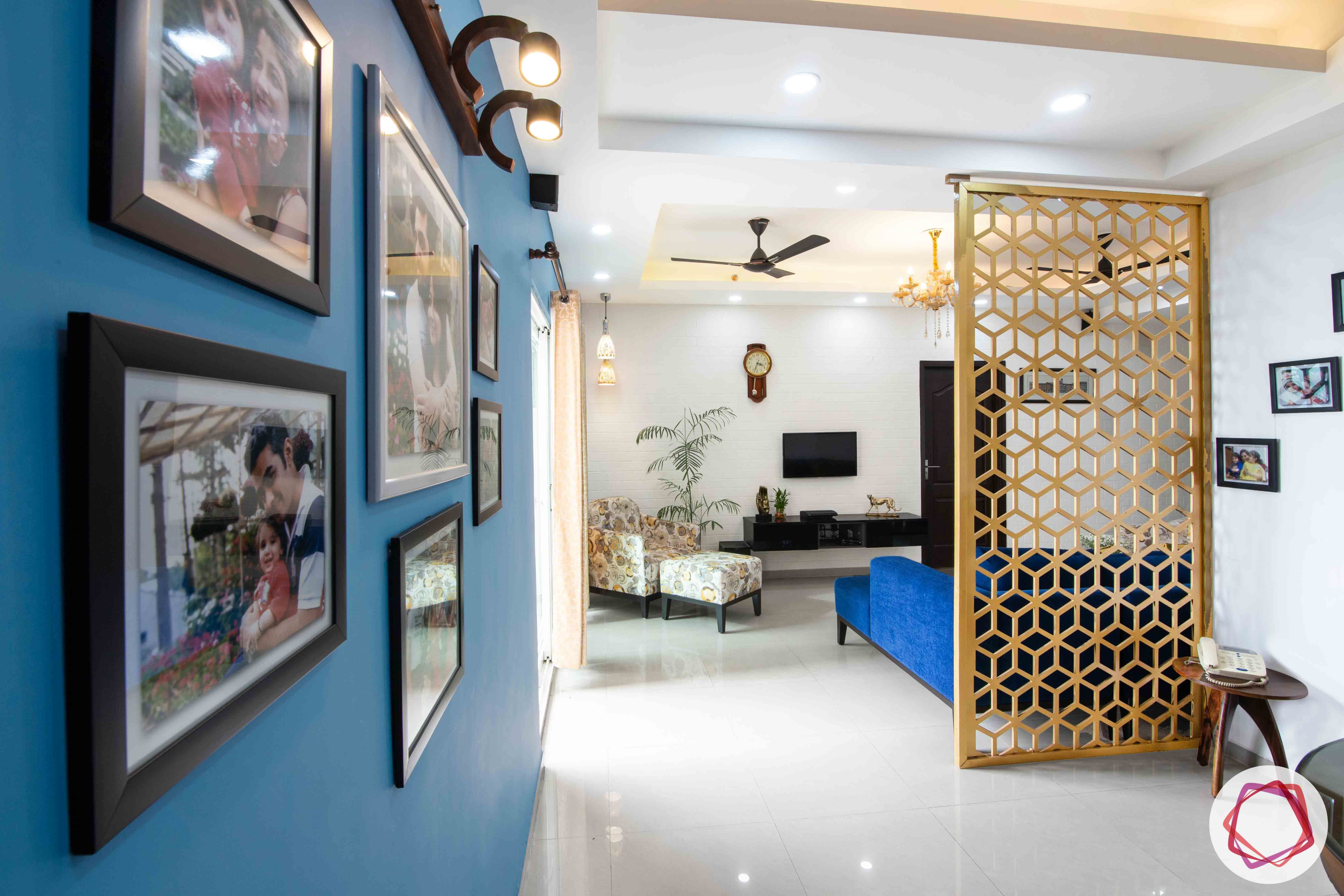 3bhk flat interior design-blue accent wall designs-gallery wall designs