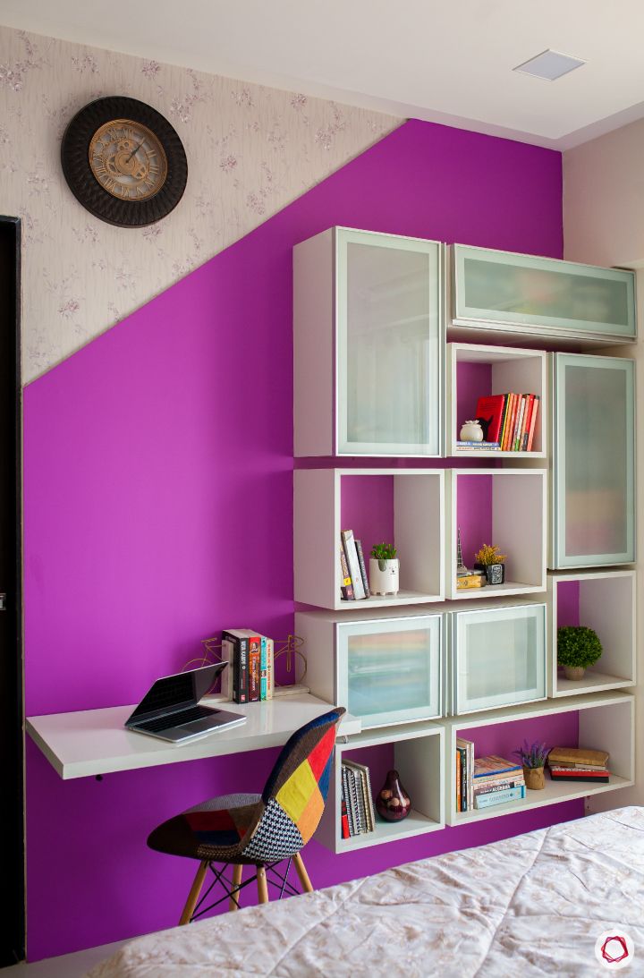 akshar elementa-compact study table-display shelves-purple wall
