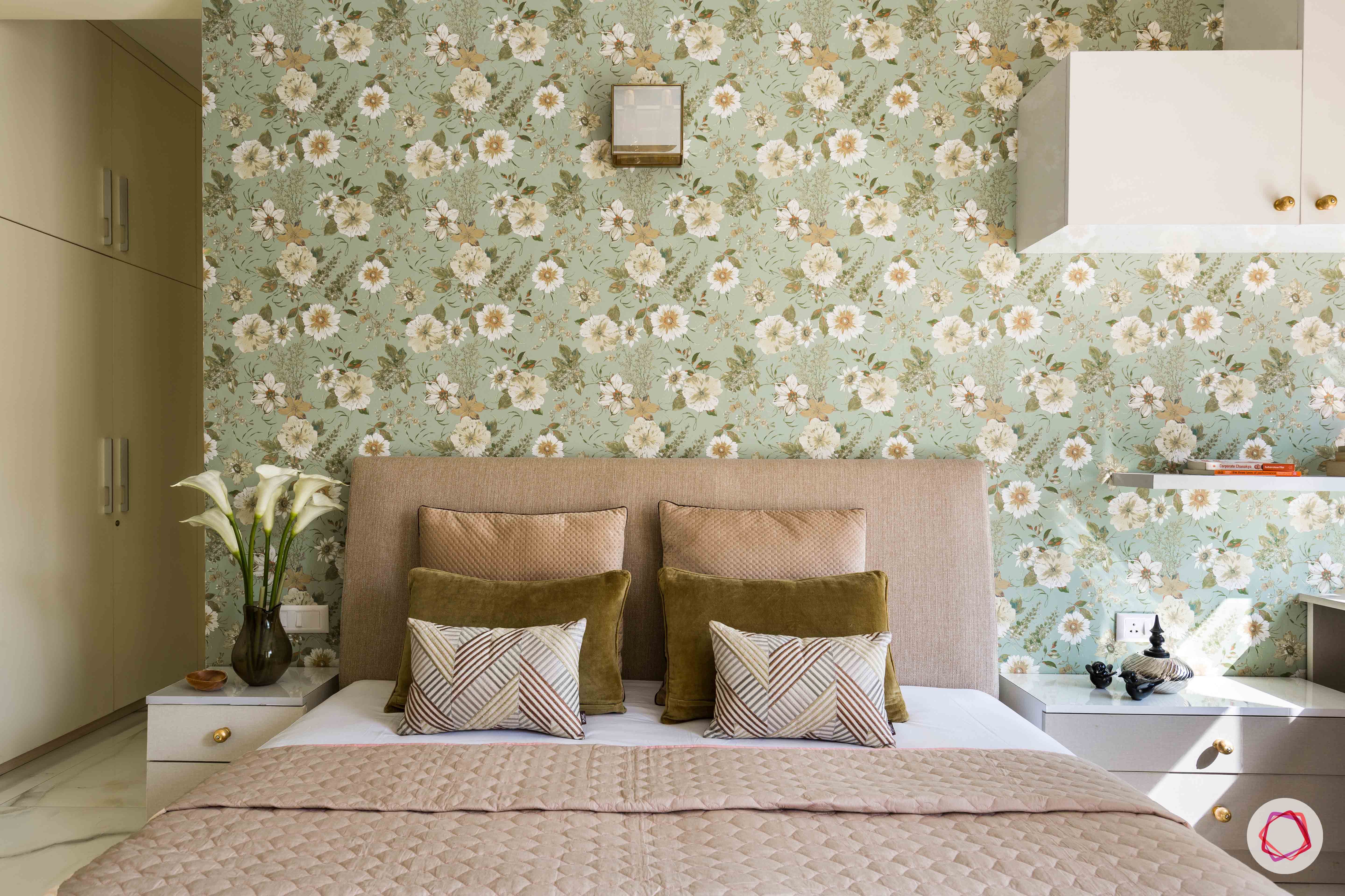 master-bedroom-floral-wallpaper-headboard-pillows-bed