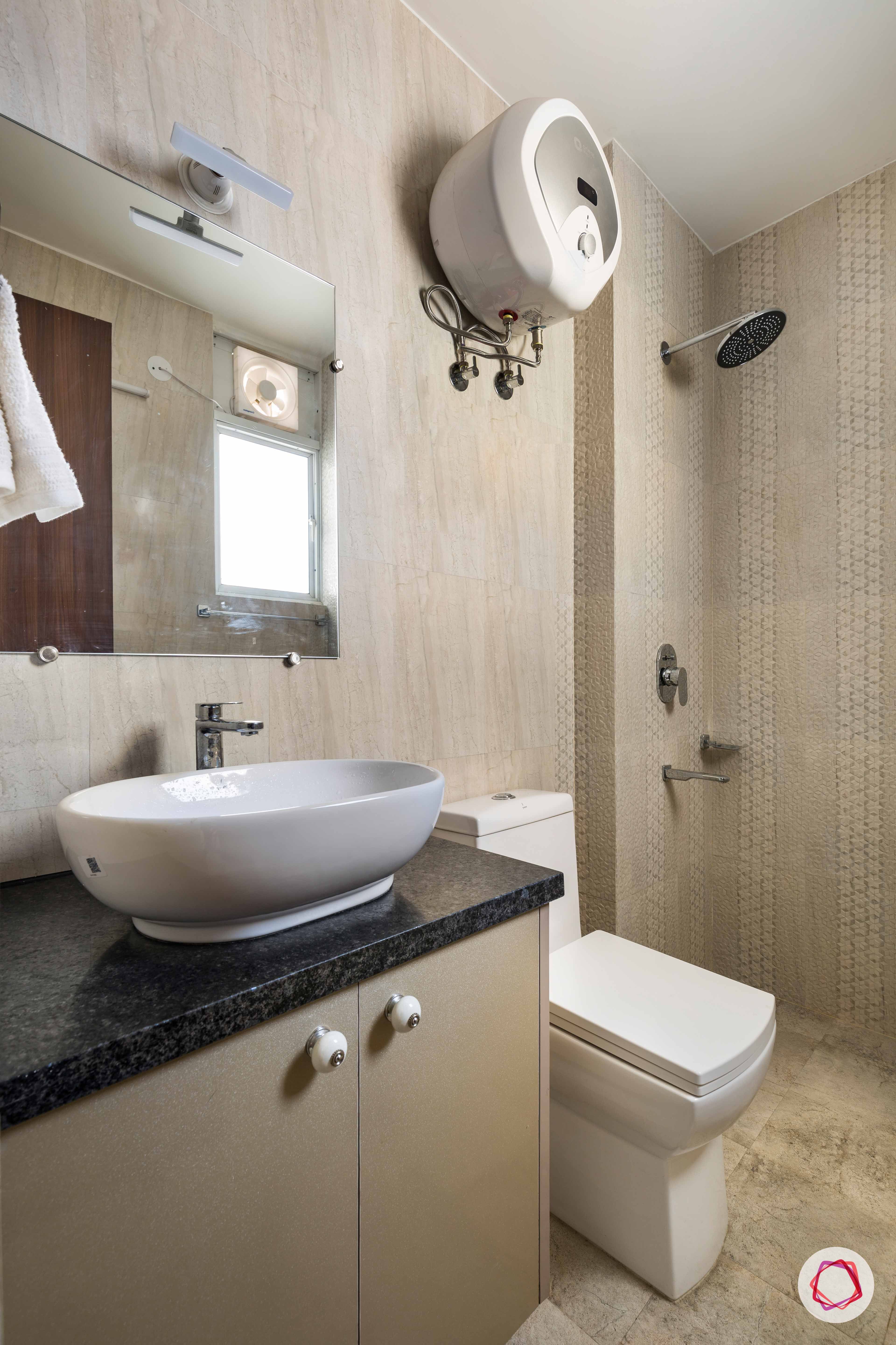 bathroom-printed-tiles-brown-sink-storage