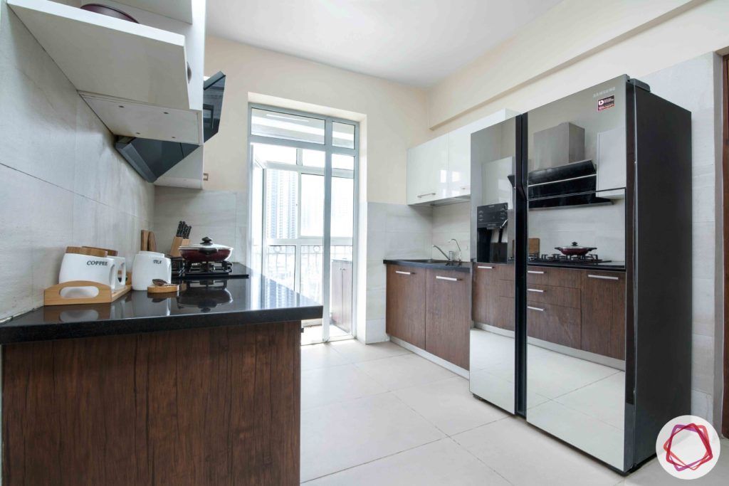 kitchen-white-brown-membrane-PU-cabinets-fridge