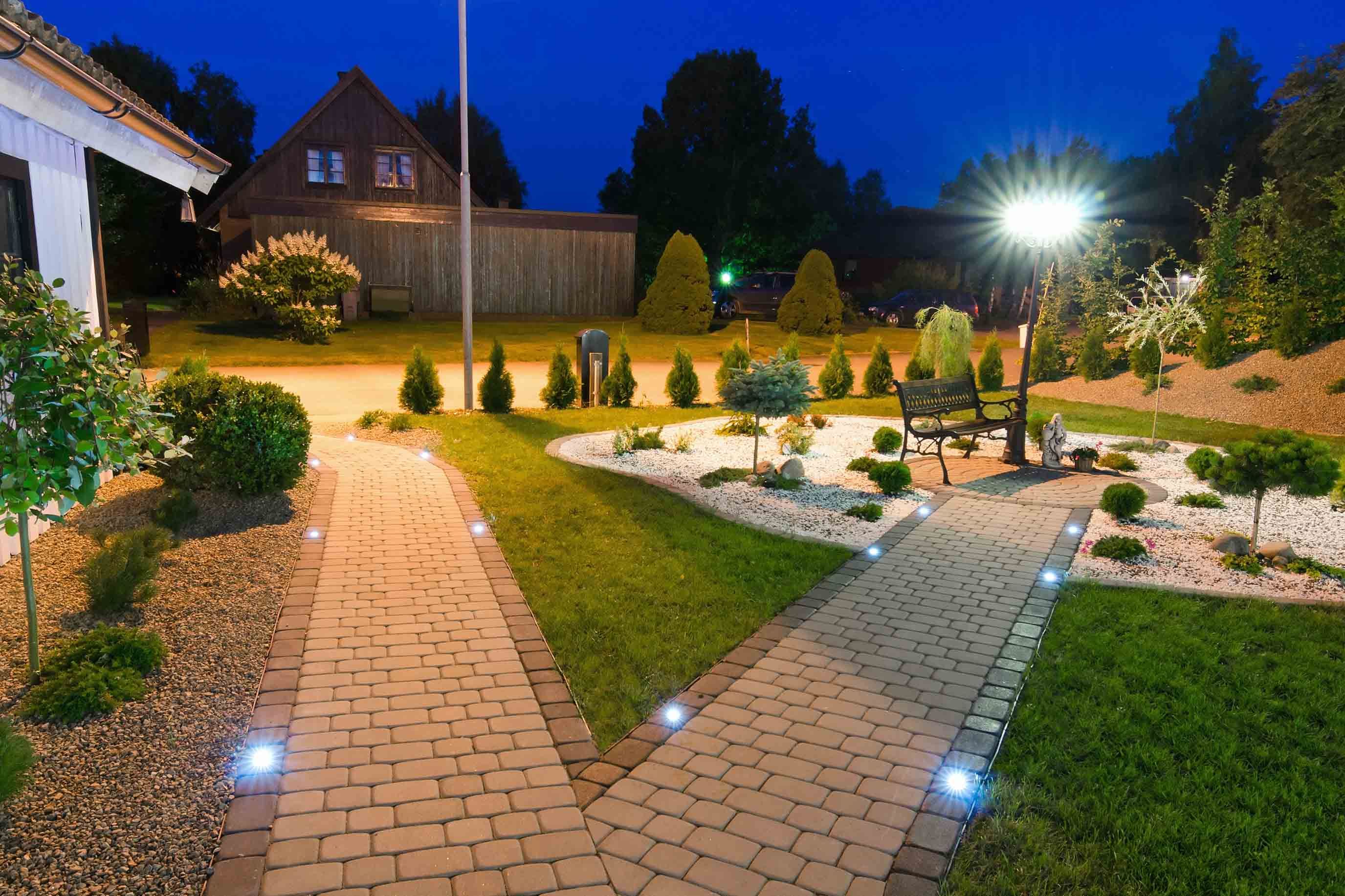 garden lights-in ground light-pathway-plants