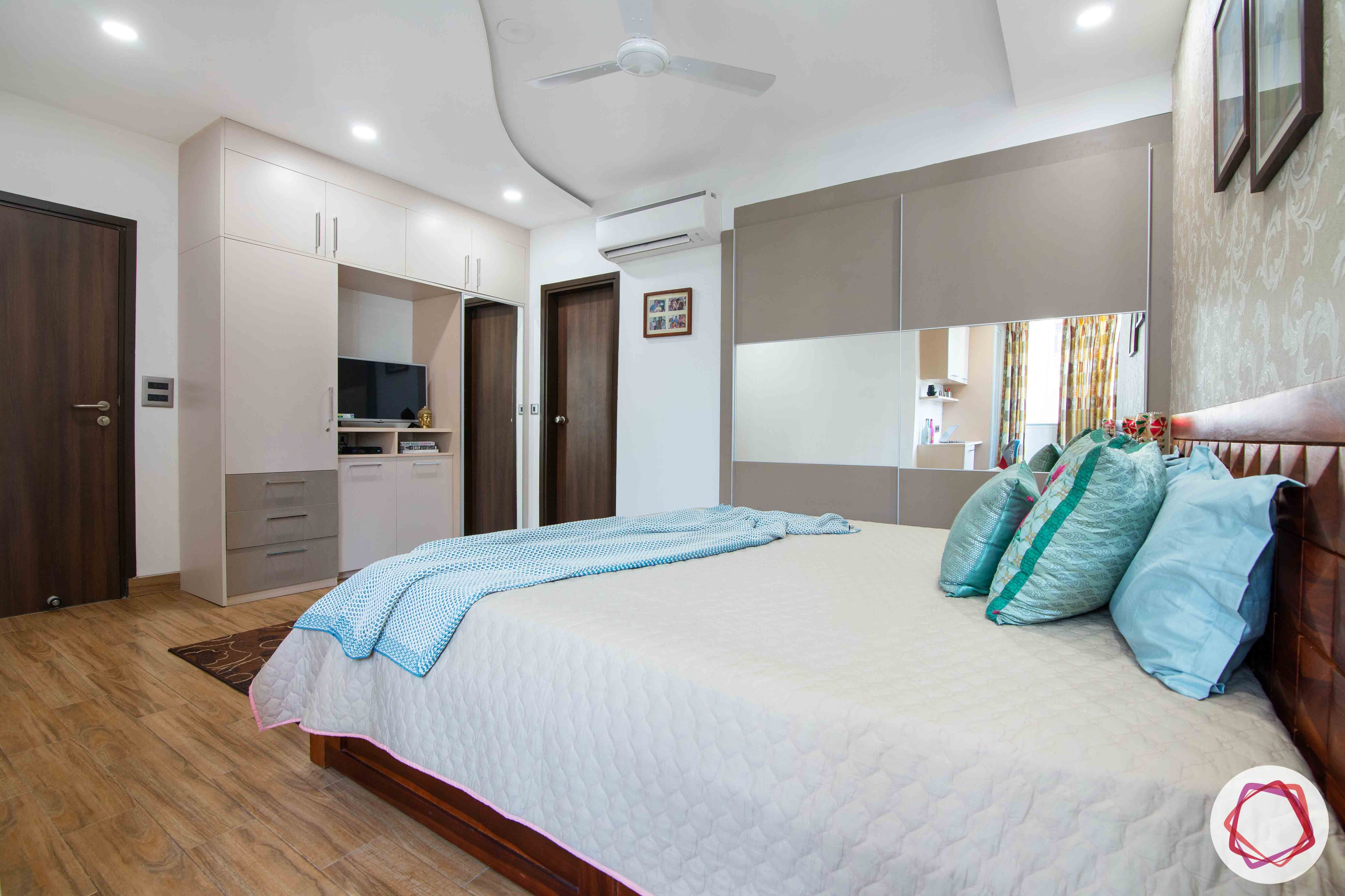 master-bedroom-before-after-wardrobe-bed-wallpaper-TV-unit-wooden-floor