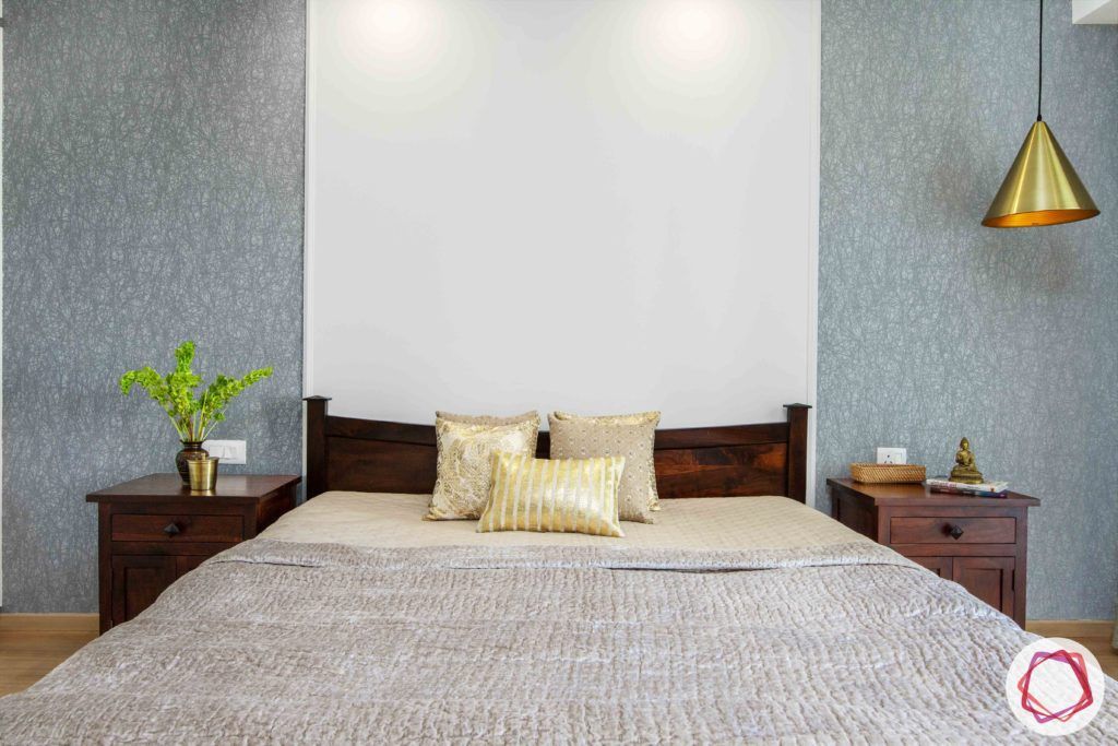 dlf gurgaon-wooden bed designs-grey wallpaper designs