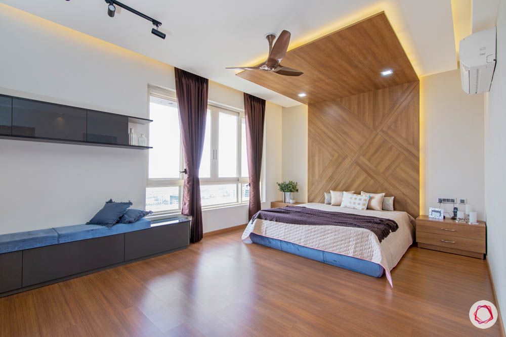 jaypee greens noida-wooden flooring designs-cushioned bench designs