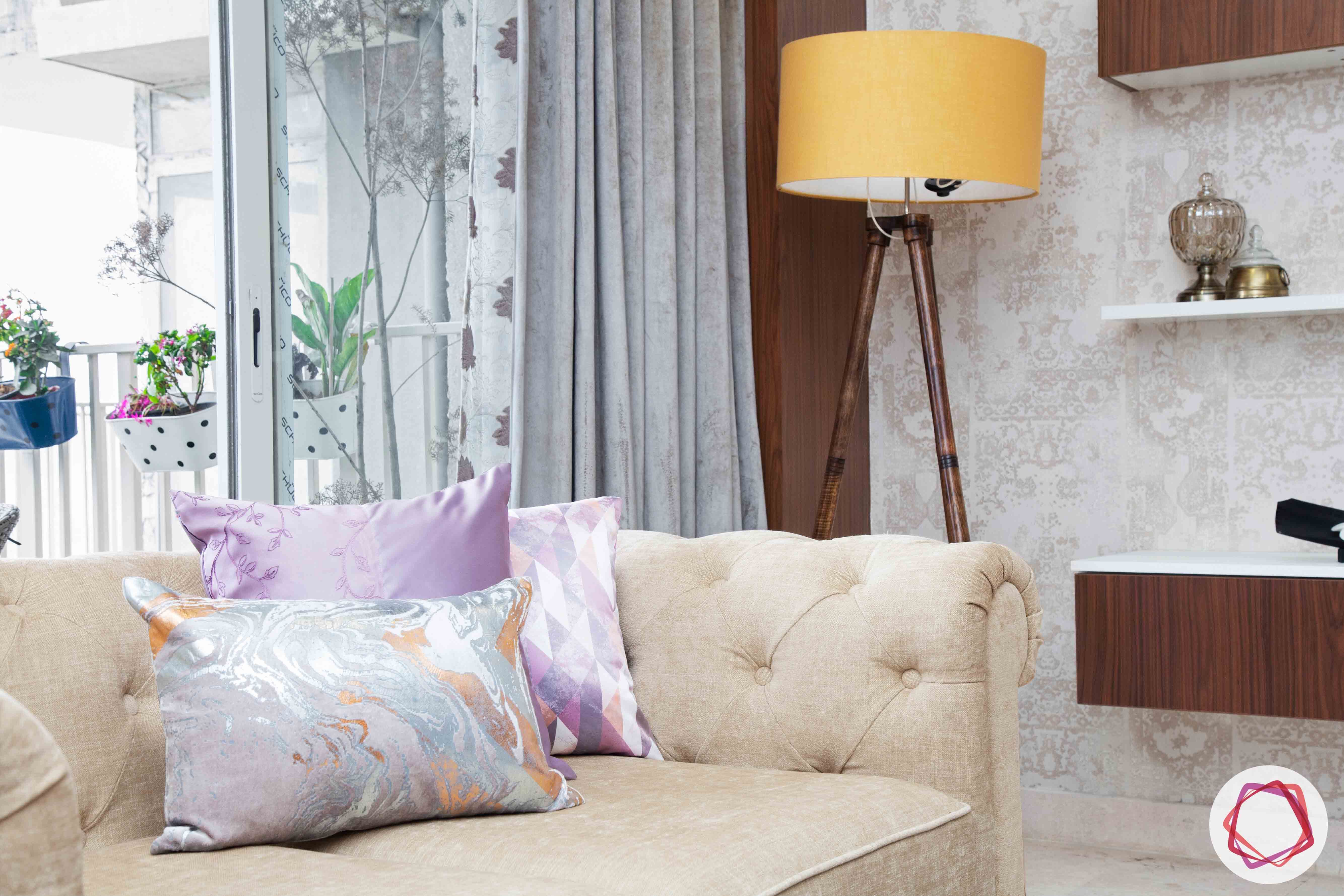 ireo victory valley-living room-beige sofa-yellow floor lamp