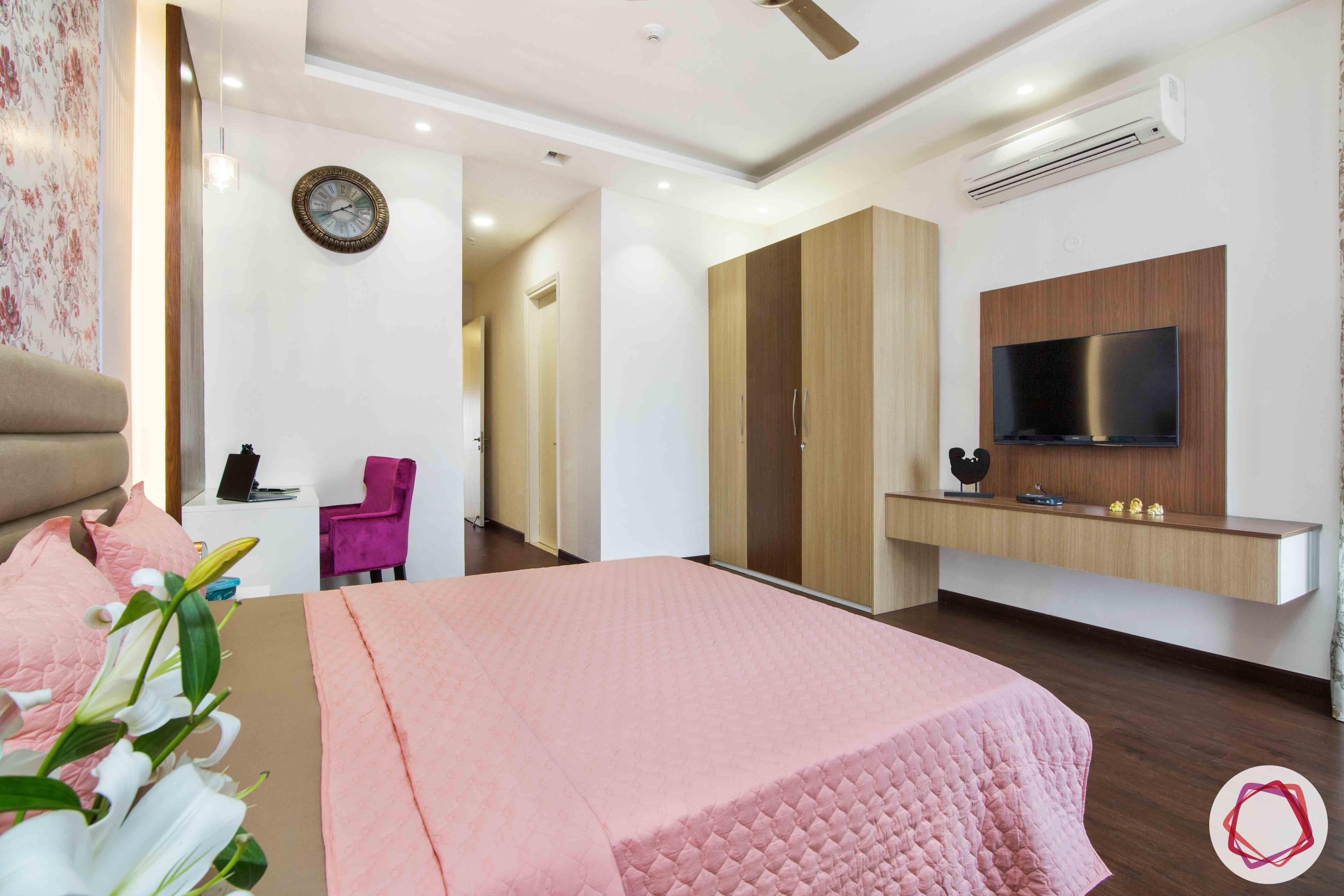 ireo victory valley-floral bedroom-laminate tv unit-wooden wardrobe