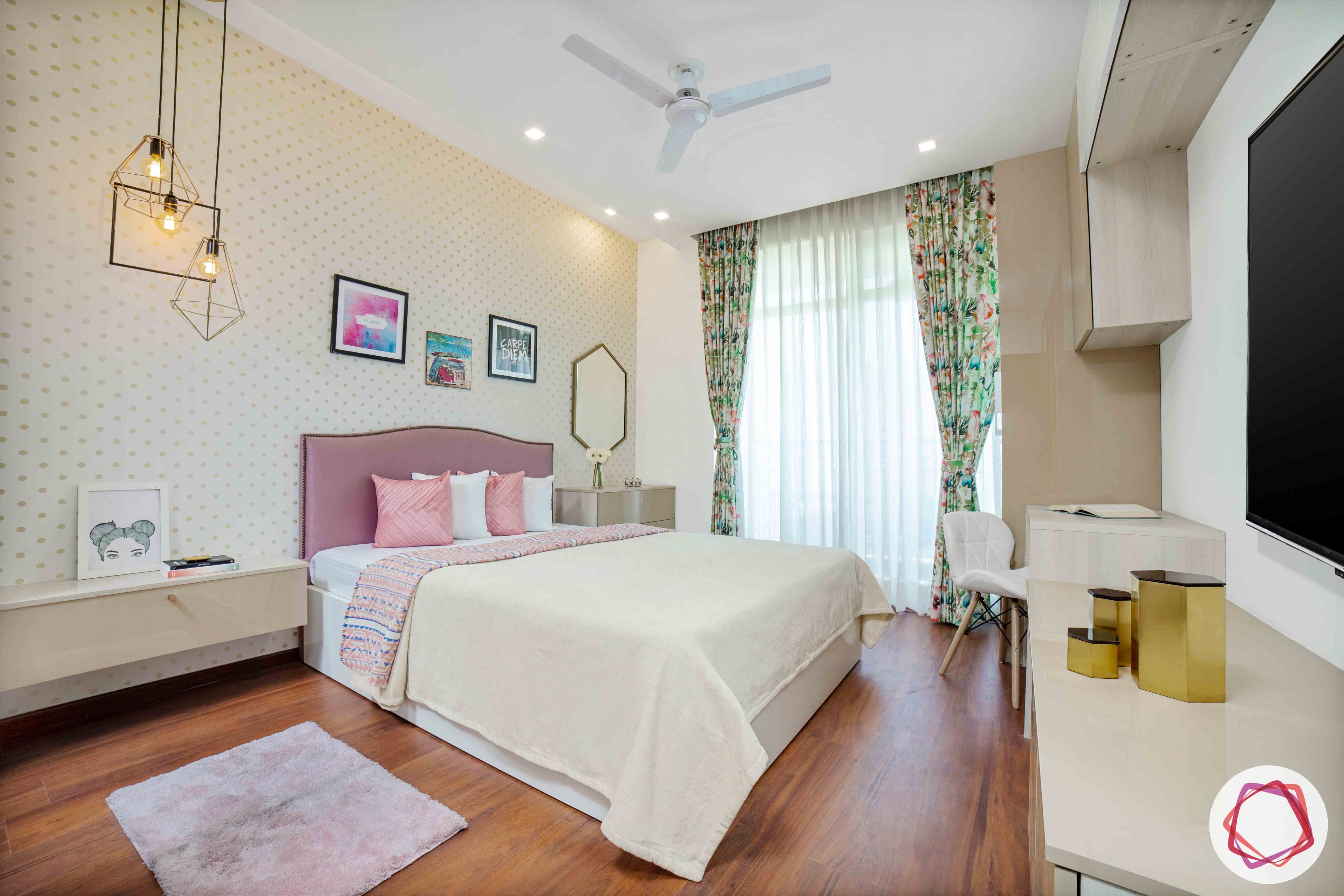 dream room-polka dotted wallpaper designs-wooden flooring designs