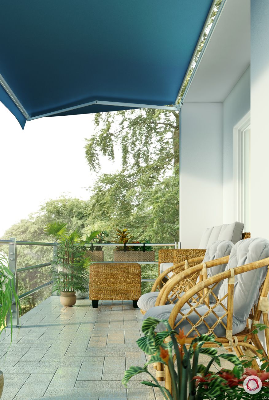 modern balcony design-tie-up-cushions-cane chairs-cane furniture