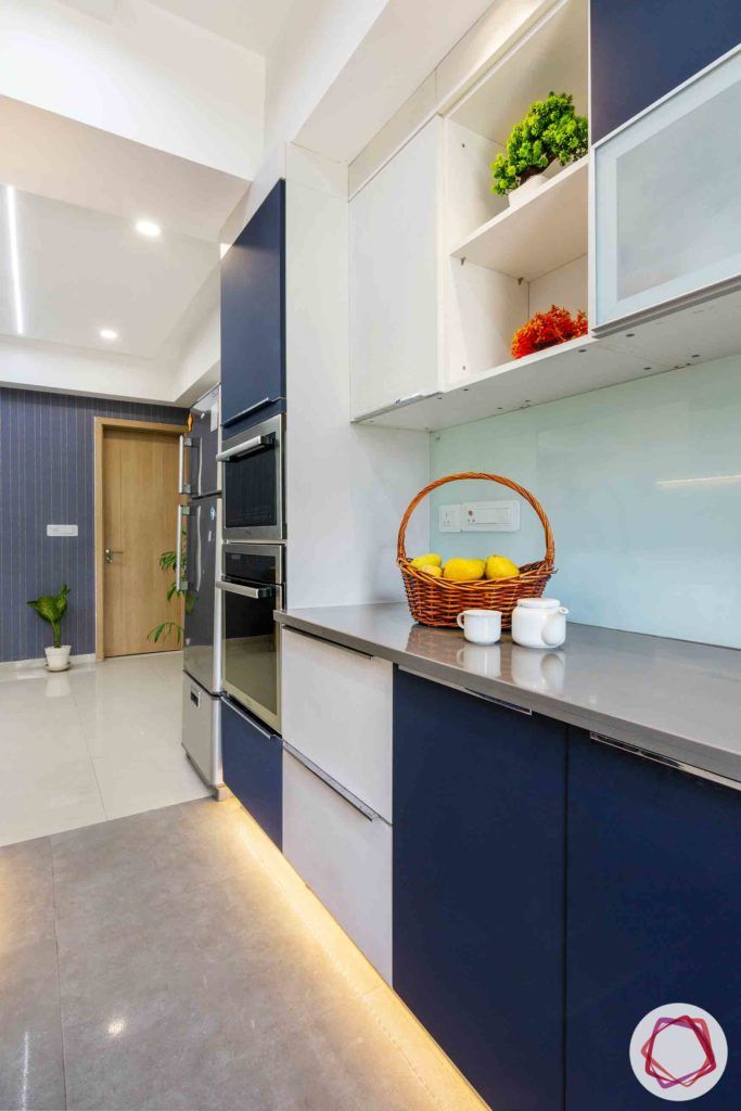 dlf new town heights-blue and white kitchen designs-profiling lighting designs