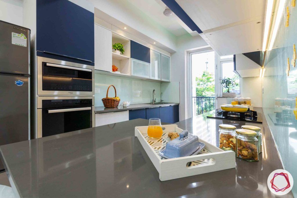 dlf new town heights-blue and white kitchen designs-kalinga stone countertop designs