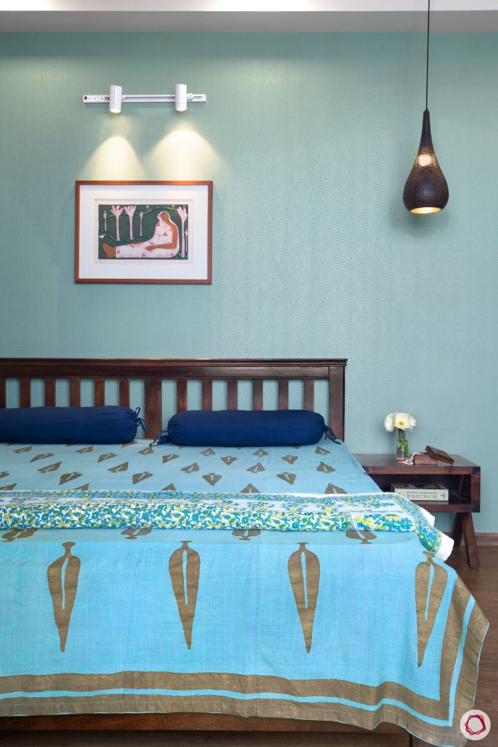 indian home-blue bedsheet designs-blue wall ideas